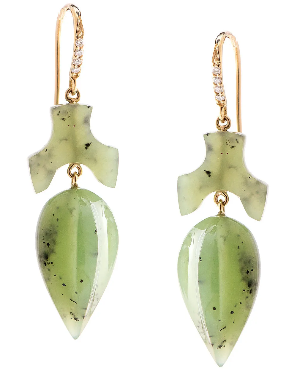 Jade, Nephrite, and Diamond Acorn Drop Earrings