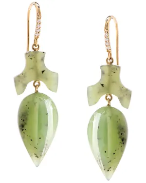 Jade, Nephrite, and Diamond Acorn Drop Earrings