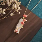 Jade Pendant Necklace Enamel Charm 18K Gold Plated Chain Bamboo Dainty Gemstone
