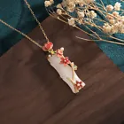Jade Pendant Necklace Enamel Charm 18K Gold Plated Chain Bamboo Dainty Gemstone