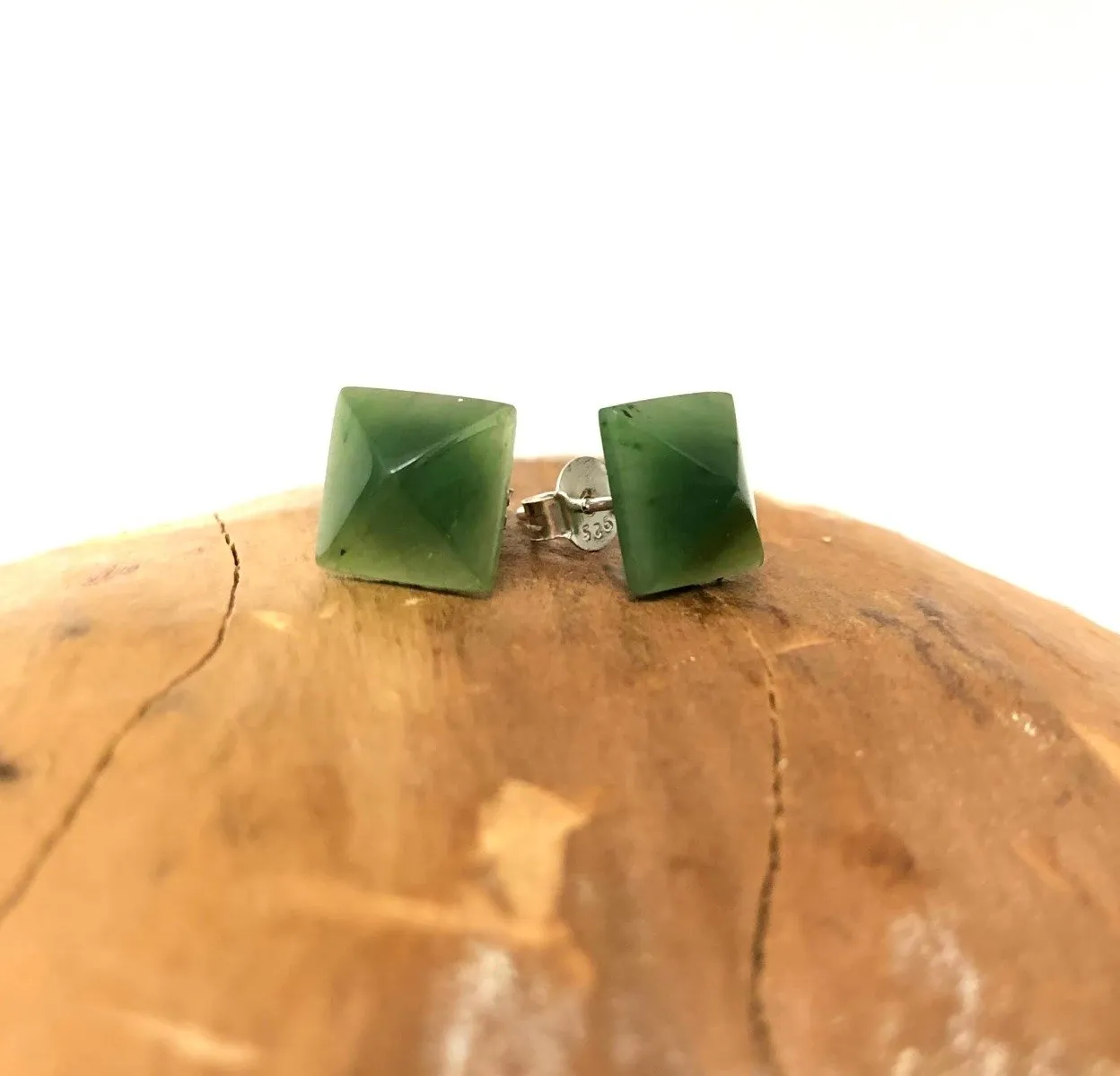 Jade Square Pyramid Earrings, 15mm
