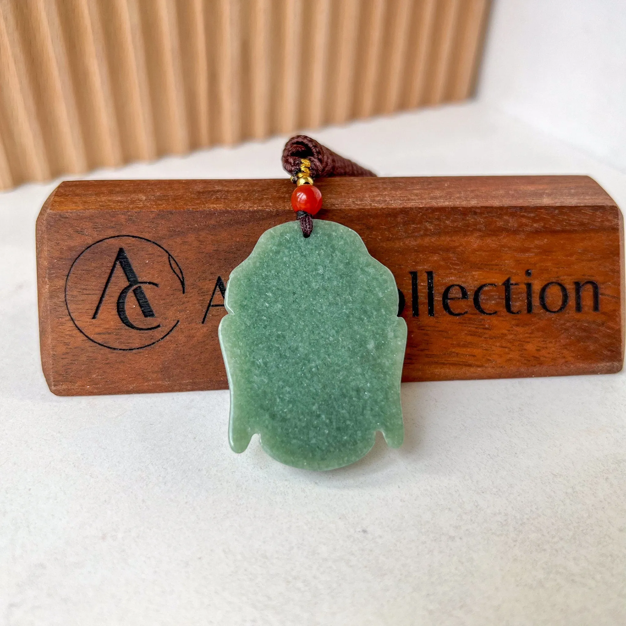 Jadeite Jade Buddha Head, Amida, Amitabha, Hand Carved Pendant, YJ-0922-0457198