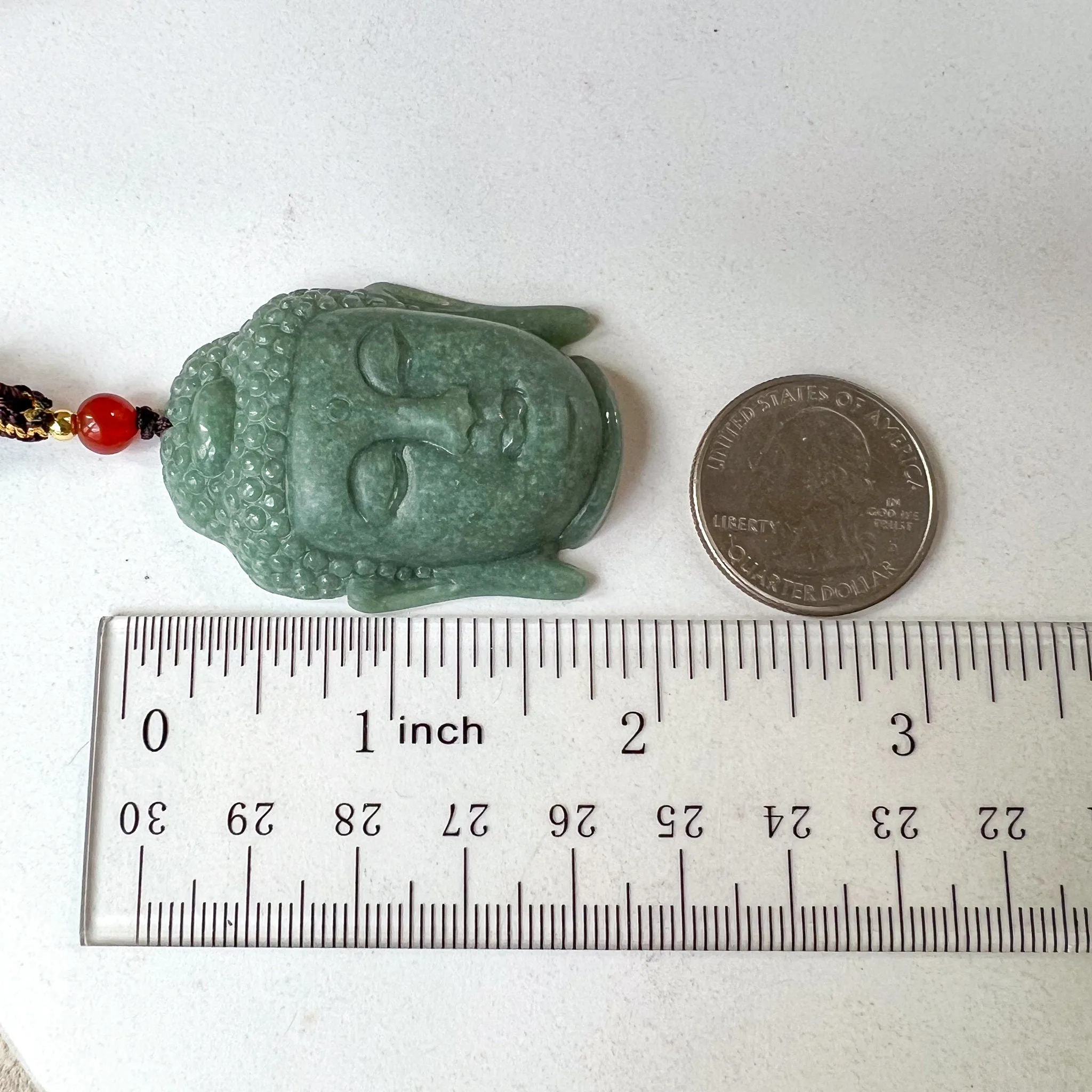 Jadeite Jade Buddha Head, Amida, Amitabha, Hand Carved Pendant, YJ-0922-0457198