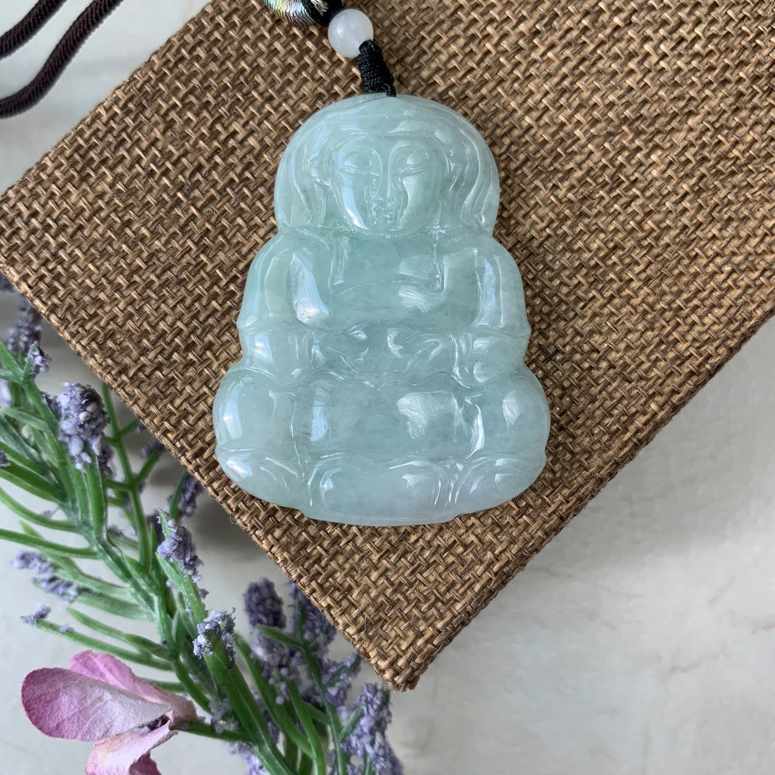 Jadeite Jade Guan Yin Avalokiteshvara Hand Carved Pendant Necklace, YJ-0321-0390692