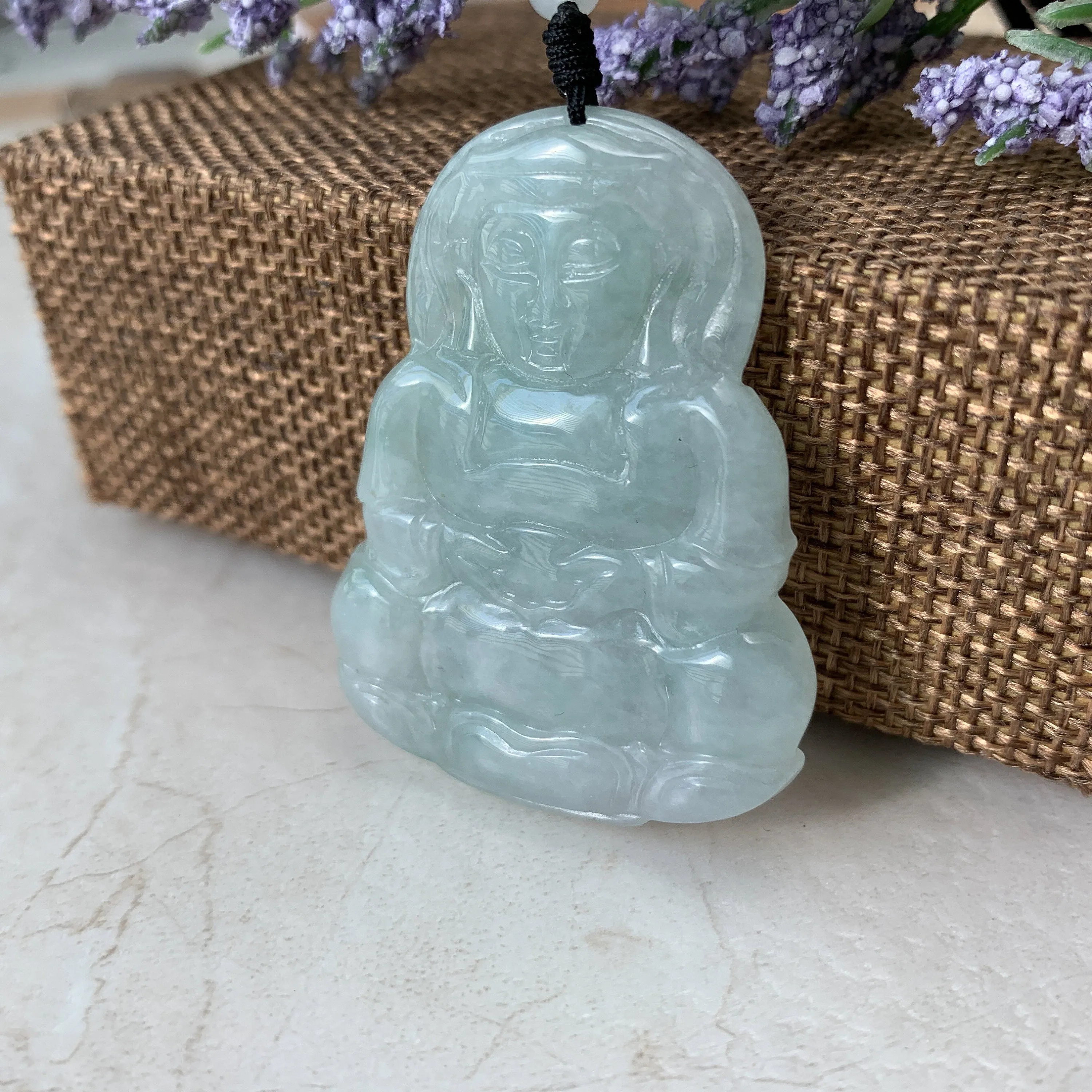 Jadeite Jade Guan Yin Avalokiteshvara Hand Carved Pendant Necklace, YJ-0321-0390692