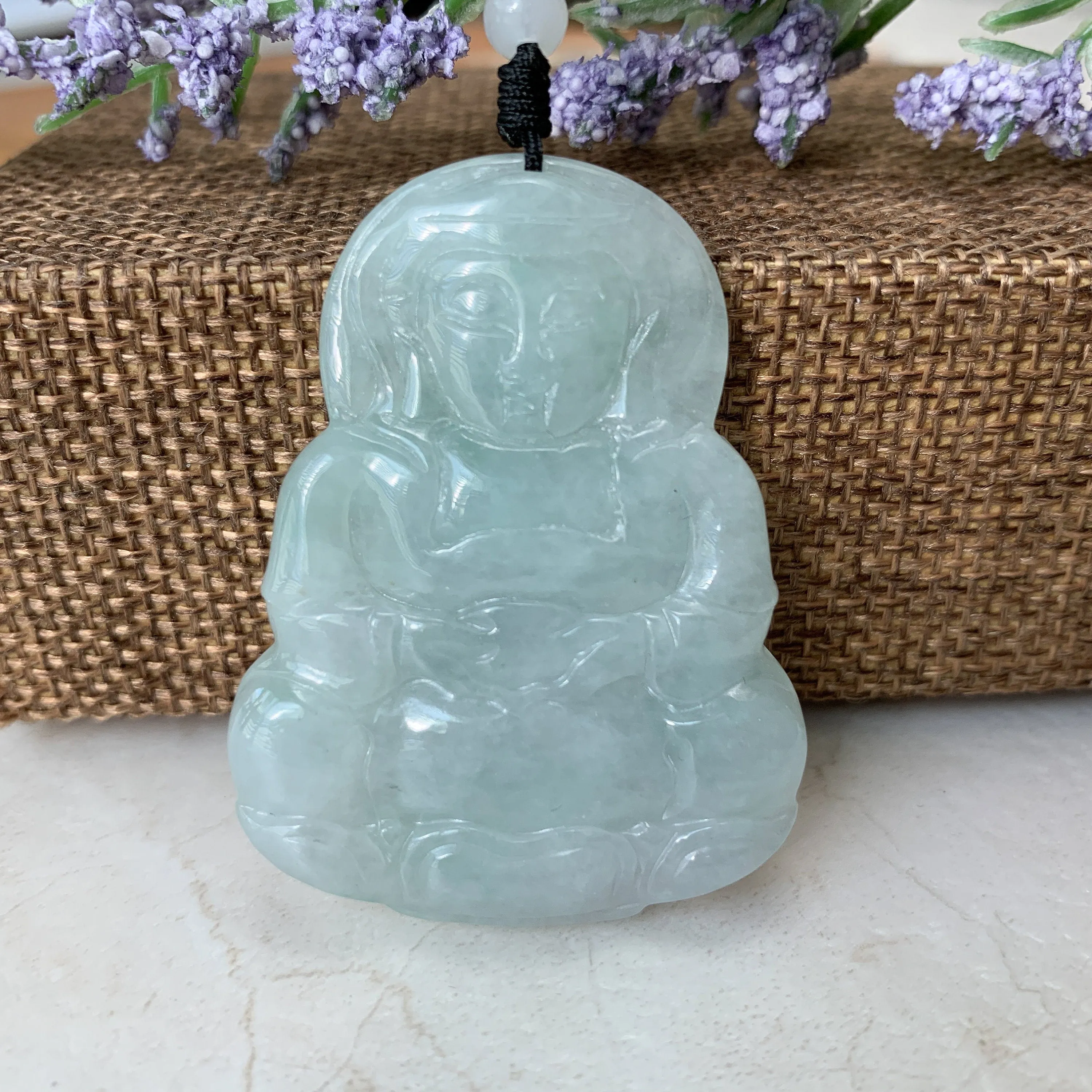 Jadeite Jade Guan Yin Avalokiteshvara Hand Carved Pendant Necklace, YJ-0321-0390692