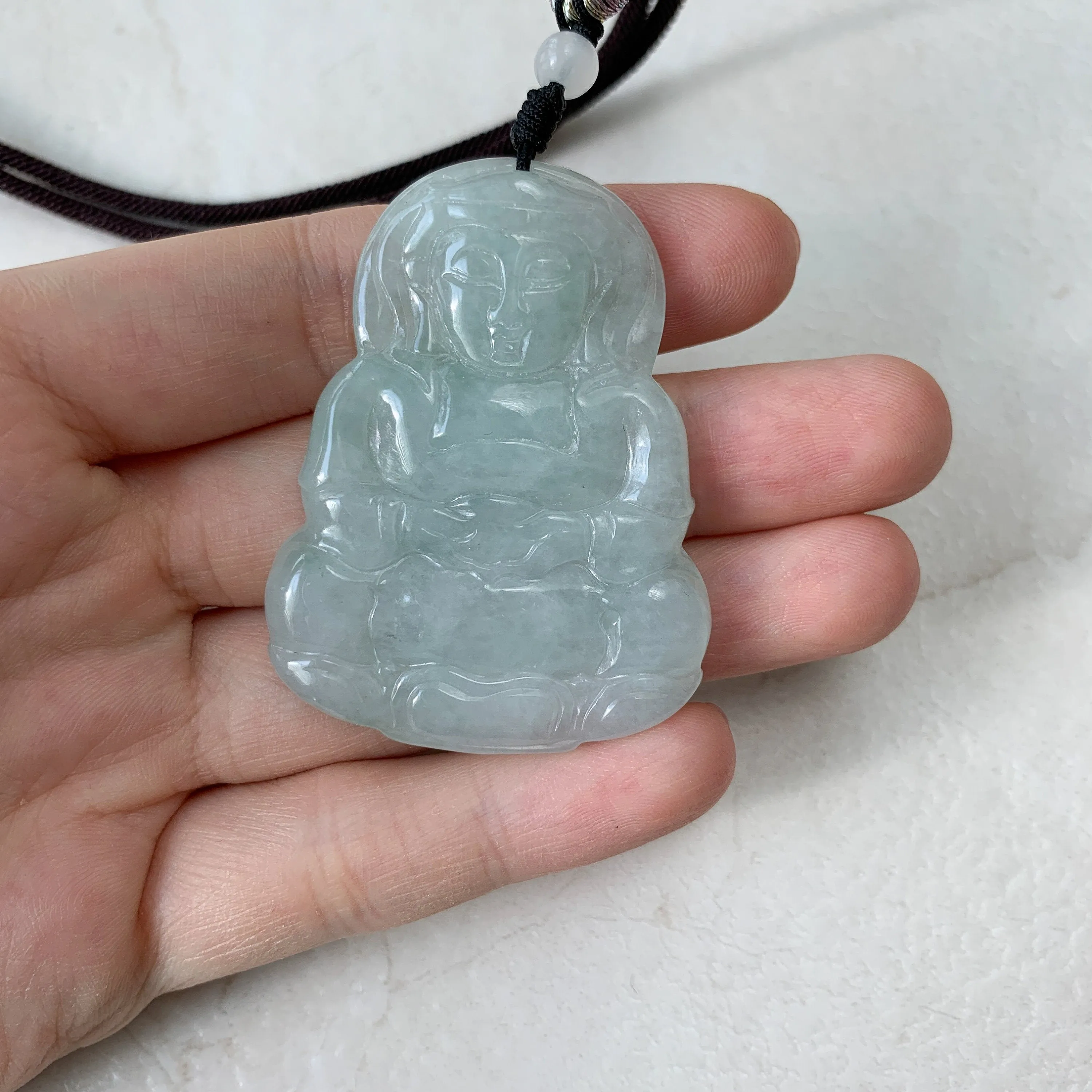 Jadeite Jade Guan Yin Avalokiteshvara Hand Carved Pendant Necklace, YJ-0321-0390692
