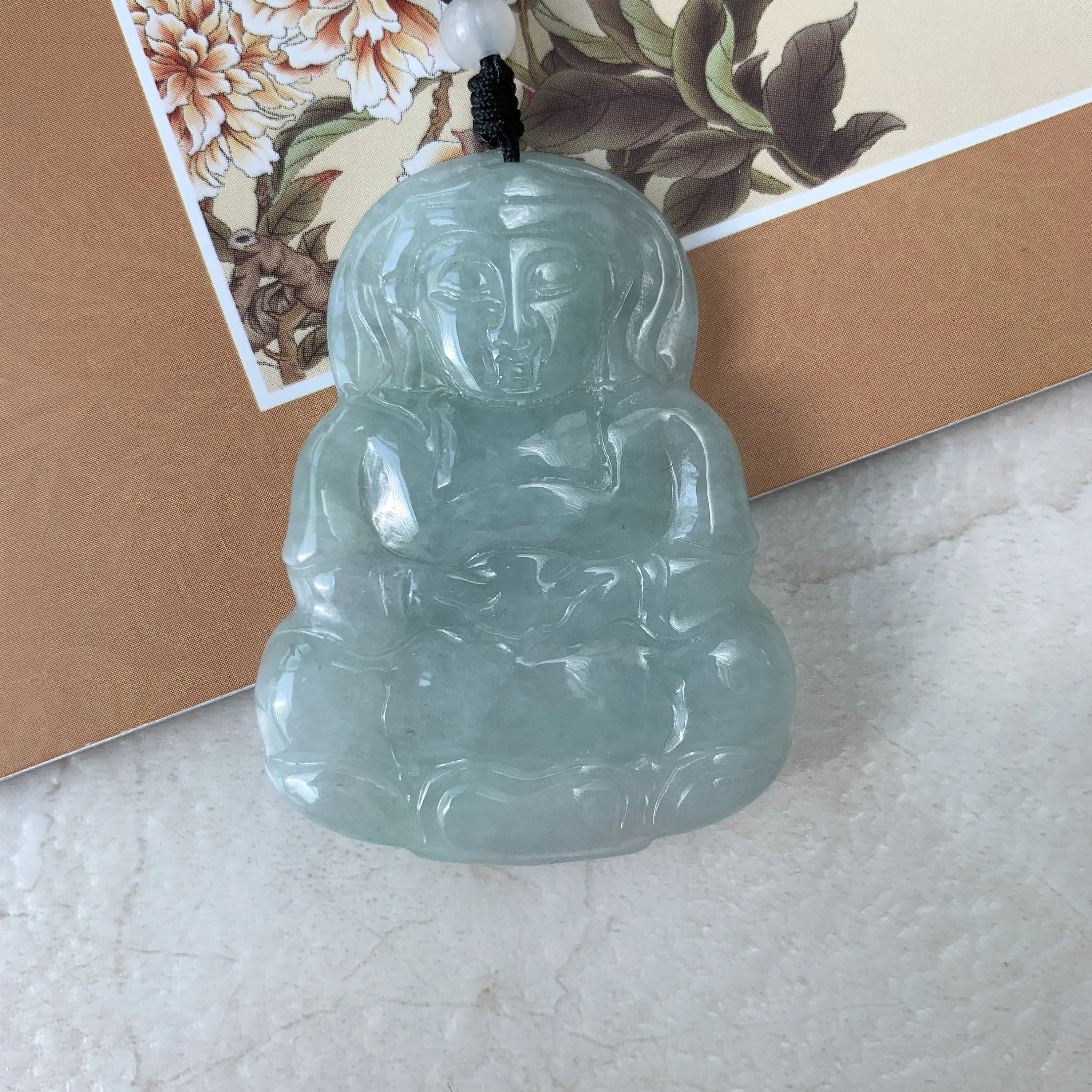 Jadeite Jade Guan Yin Avalokiteshvara Hand Carved Pendant Necklace, YJ-0321-0390692