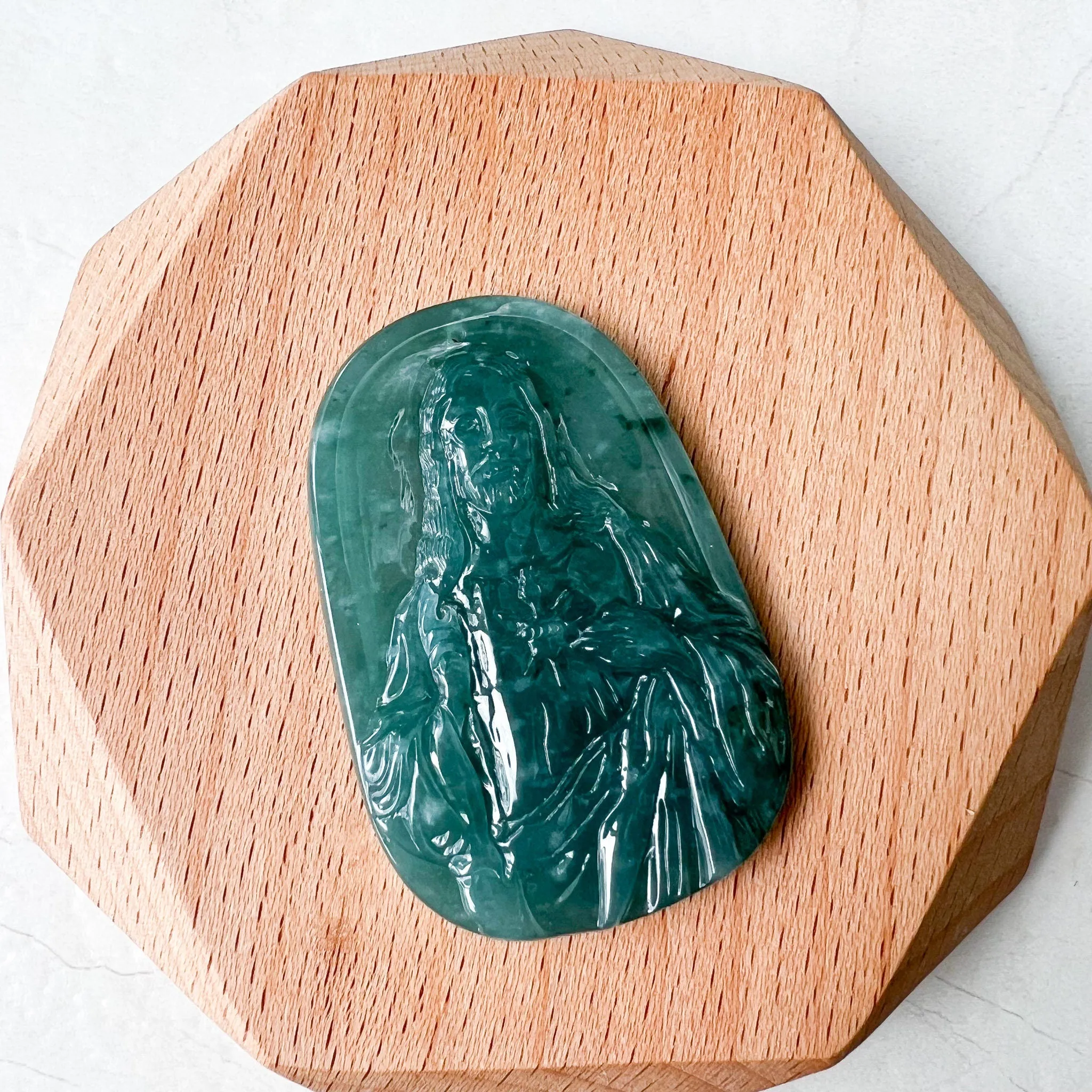 Jadeite Jade Jesus Christ, Blue Green Jade, Christian Necklace, Hand Carved Necklace, XZ-1221-1675650036