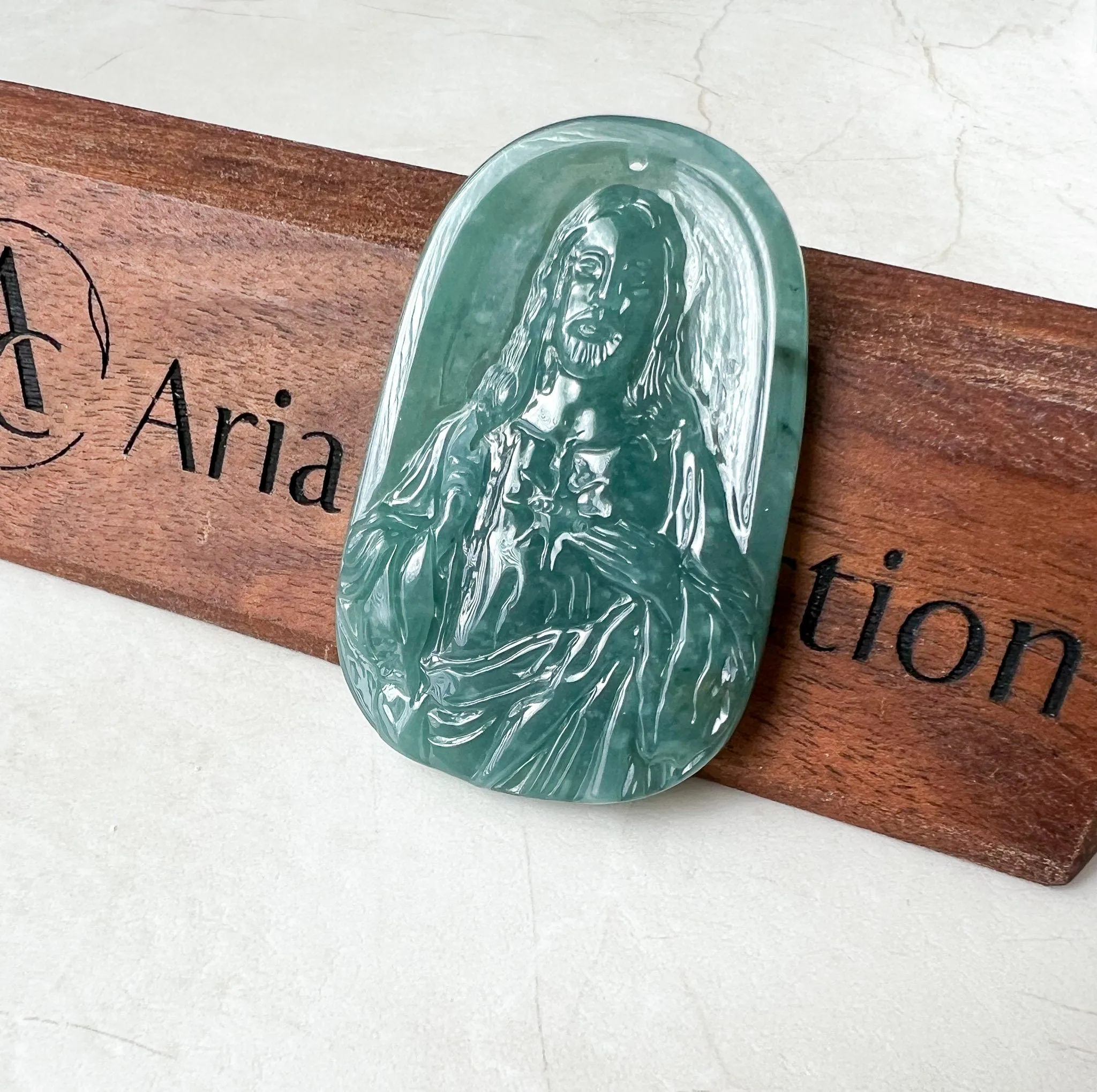 Jadeite Jade Jesus Christ, Blue Green Jade, Christian Necklace, Hand Carved Necklace, XZ-1221-1675650036