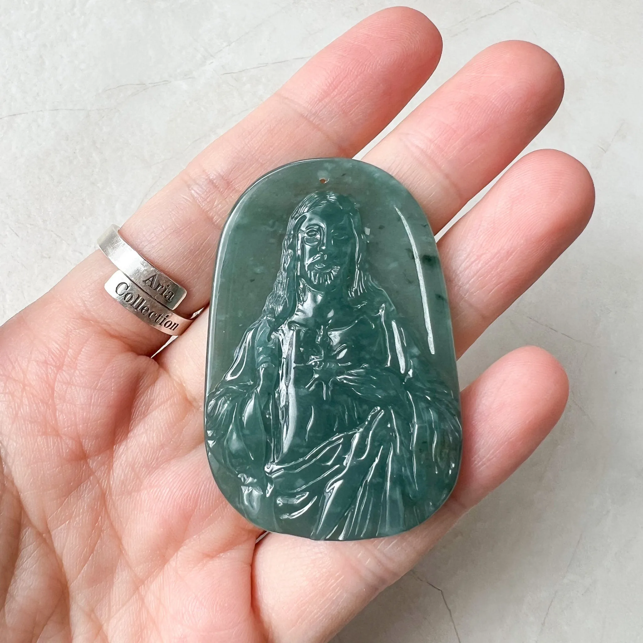 Jadeite Jade Jesus Christ, Blue Green Jade, Christian Necklace, Hand Carved Necklace, XZ-1221-1675650036