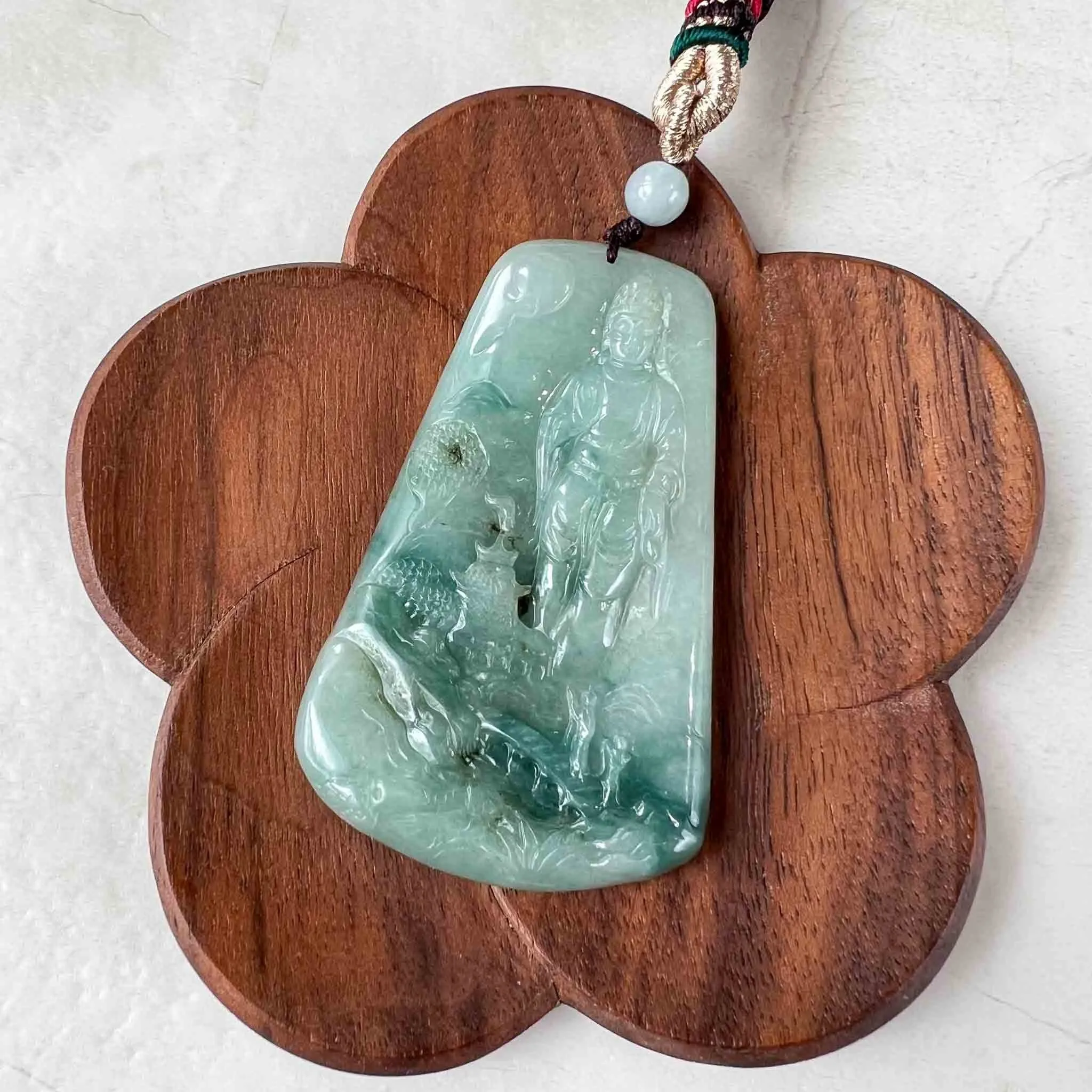 Jadeite Jade Lady Buddha, Guan Yin Mountain Landscape Avalokiteshvara, 观音, Hand Carved Pendant Necklace, YX-1122-1688528676