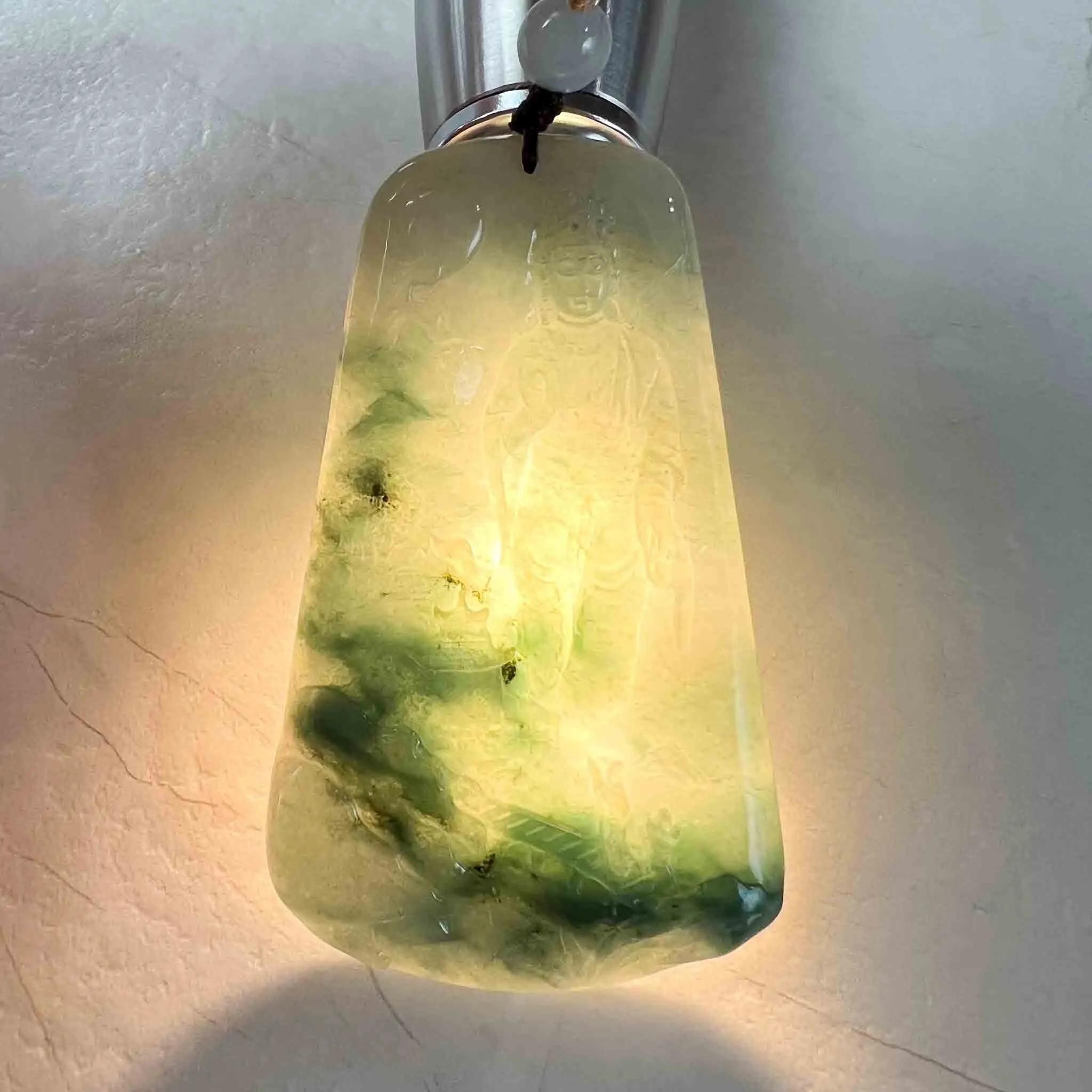 Jadeite Jade Lady Buddha, Guan Yin Mountain Landscape Avalokiteshvara, 观音, Hand Carved Pendant Necklace, YX-1122-1688528676