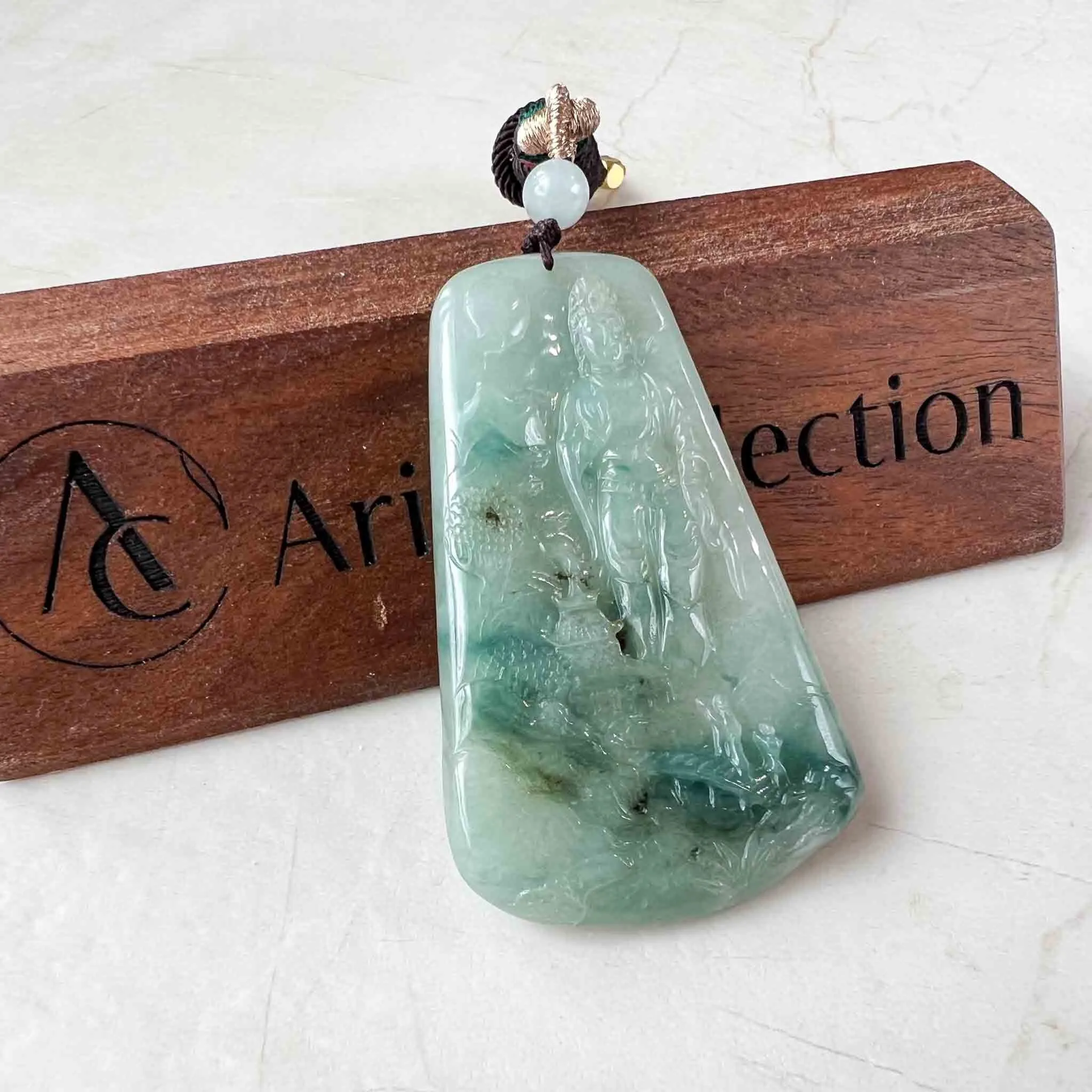 Jadeite Jade Lady Buddha, Guan Yin Mountain Landscape Avalokiteshvara, 观音, Hand Carved Pendant Necklace, YX-1122-1688528676