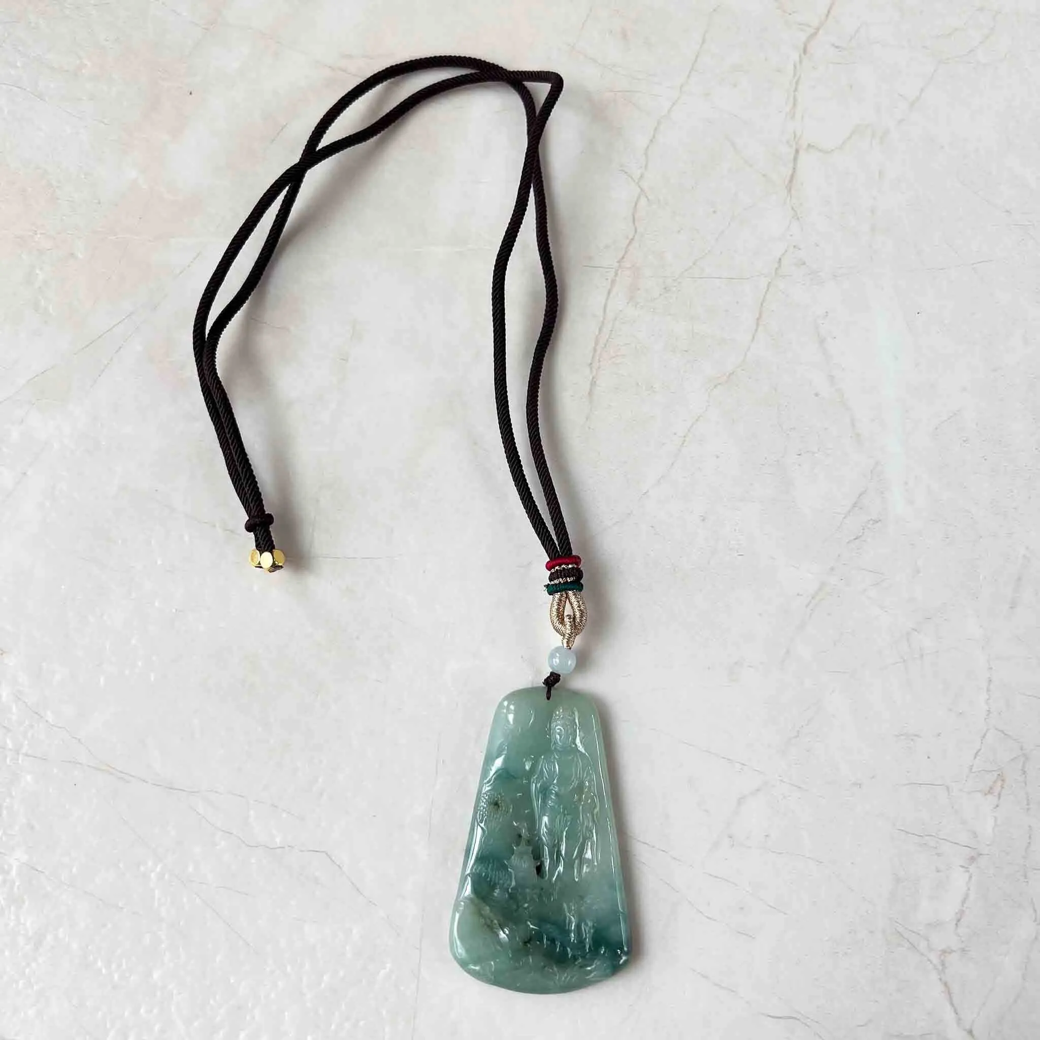 Jadeite Jade Lady Buddha, Guan Yin Mountain Landscape Avalokiteshvara, 观音, Hand Carved Pendant Necklace, YX-1122-1688528676