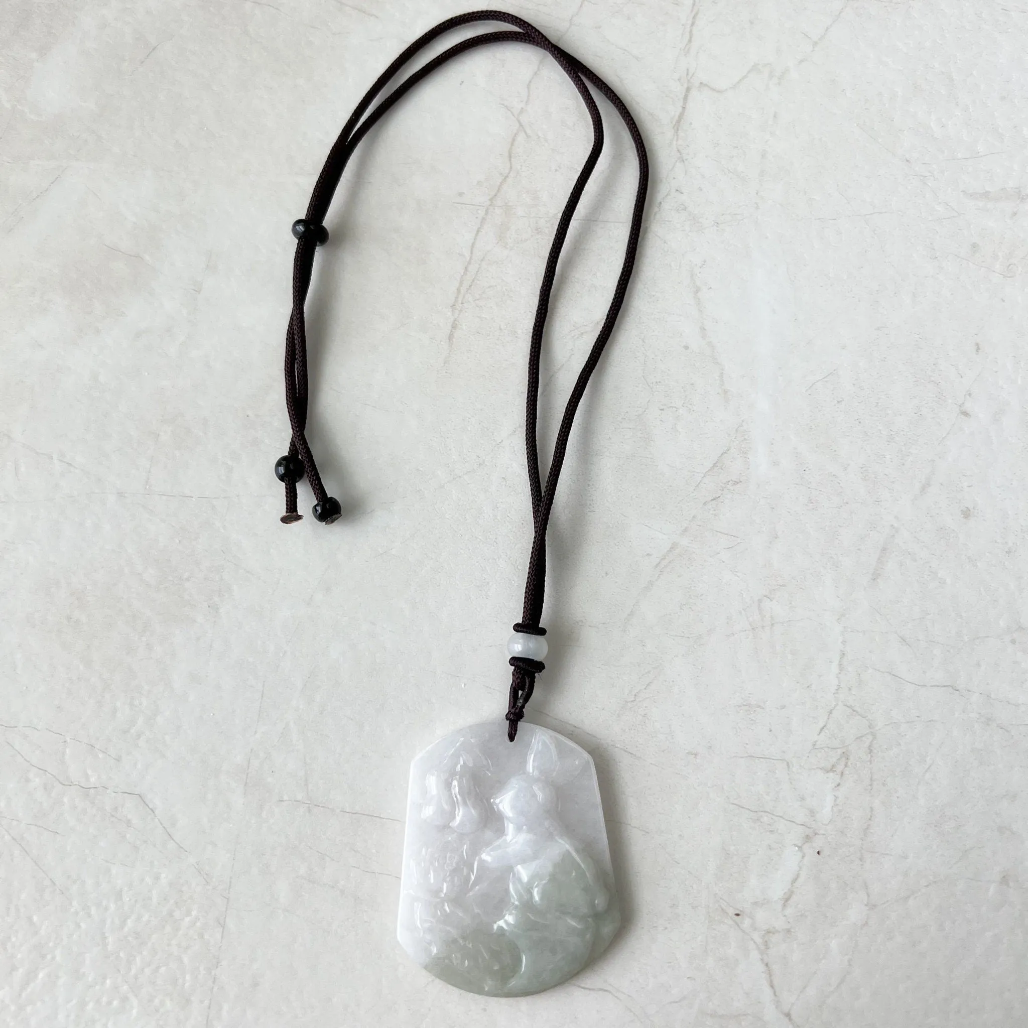 Jadeite Jade Rabbit Lotus Bottle Gourd Calabash Chinese Zodiac Carved Pendant Necklace, YJ-0322-0358536