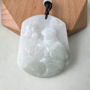 Jadeite Jade Rabbit Lotus Bottle Gourd Calabash Chinese Zodiac Carved Pendant Necklace, YJ-0322-0358536