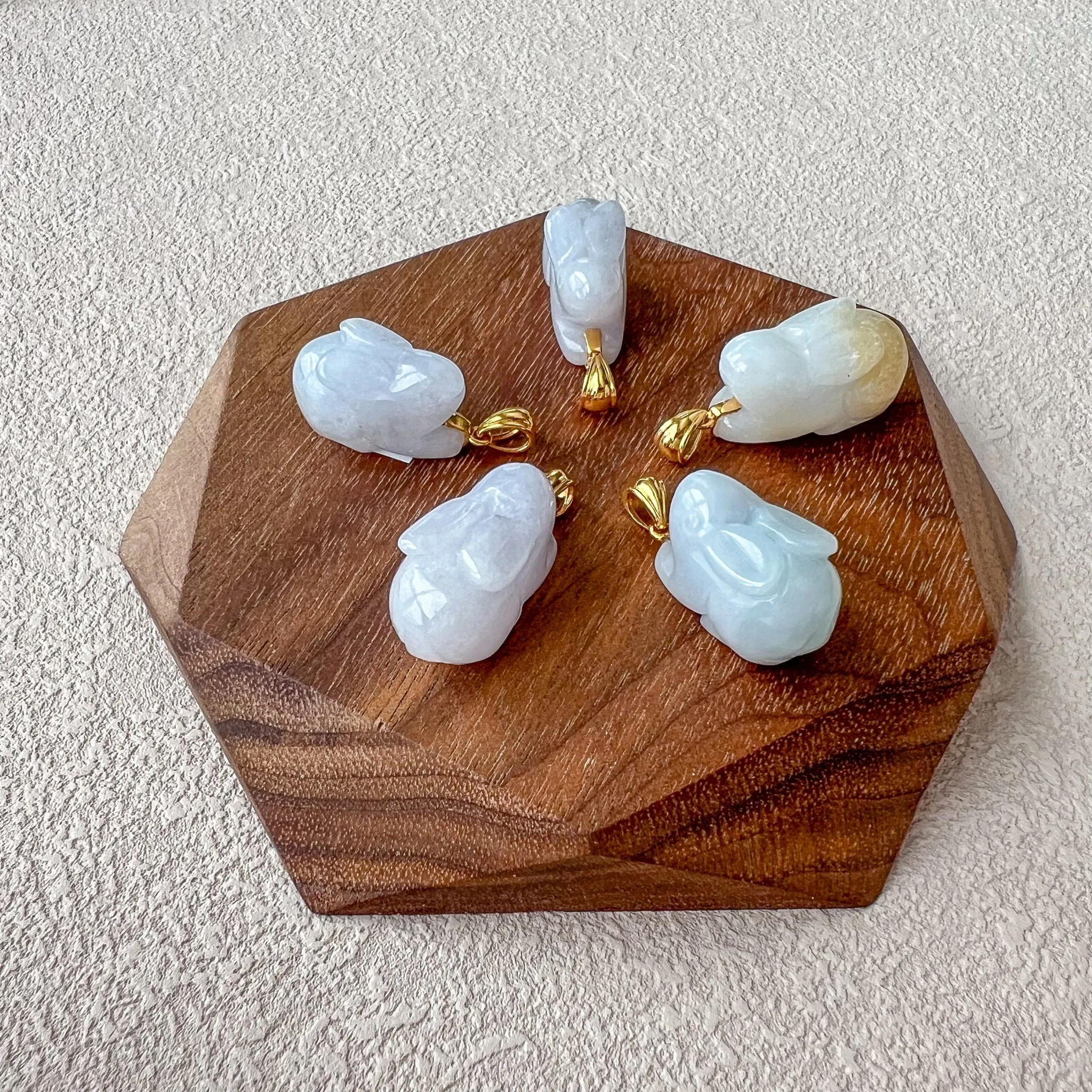 Jadeite Jade Rabbit Pendant with 18K Solid Gold, Set 2, SHWQ-0423-1704948725