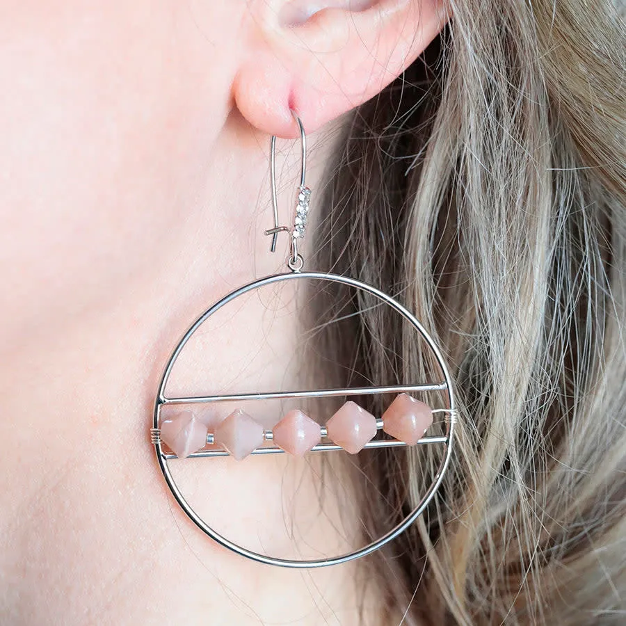 Jewelry Kit, The Saturn Gemstone Earring Set - Peach Moonstone and Silver - Limited Edition