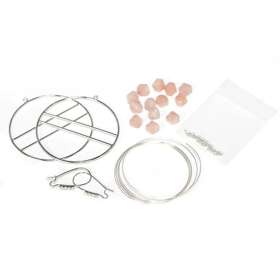 Jewelry Kit, The Saturn Gemstone Earring Set - Peach Moonstone and Silver - Limited Edition