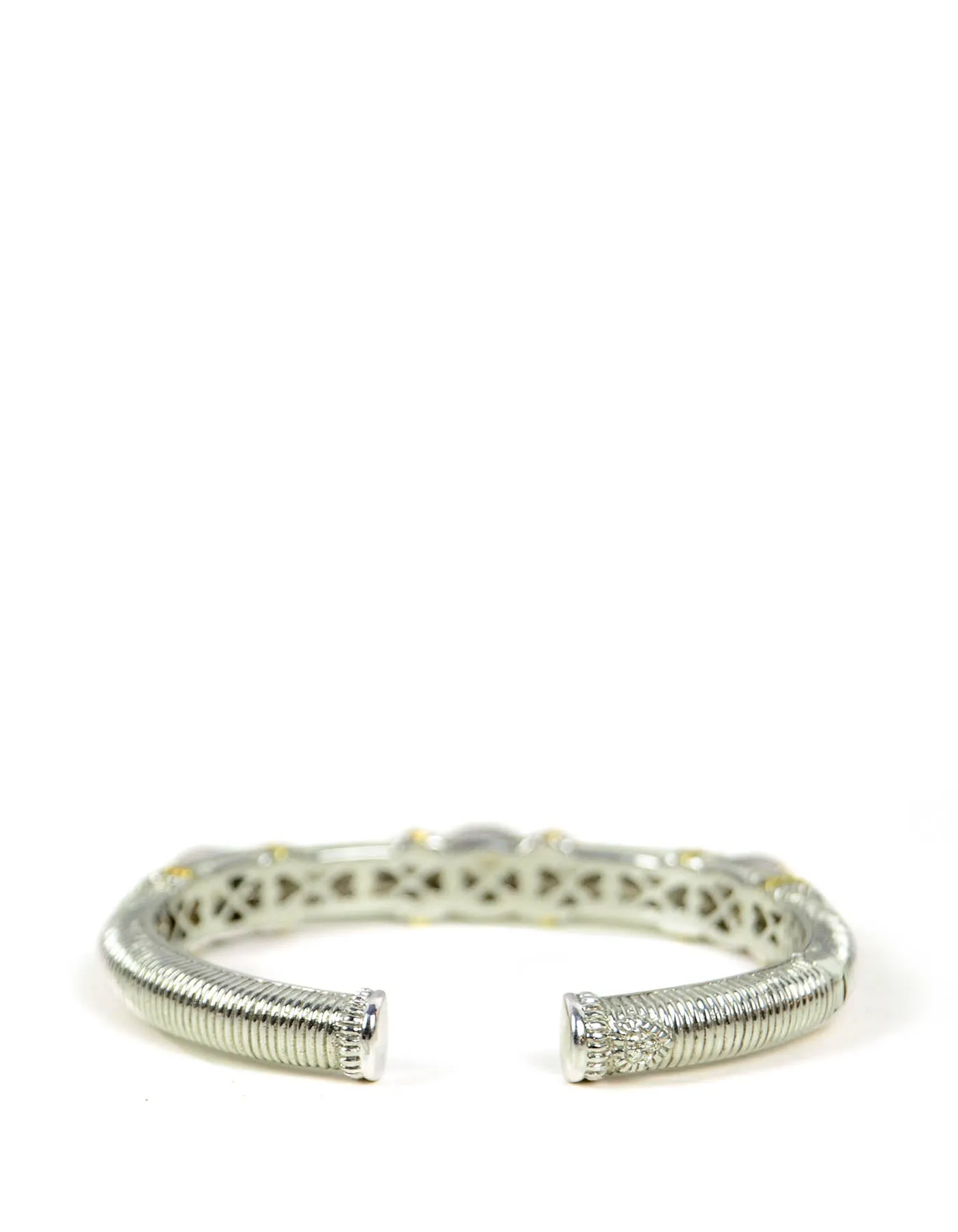 Judith Ripka Sterling & 18K Hinged Bracelet w Smokey Topaz & Diamonds