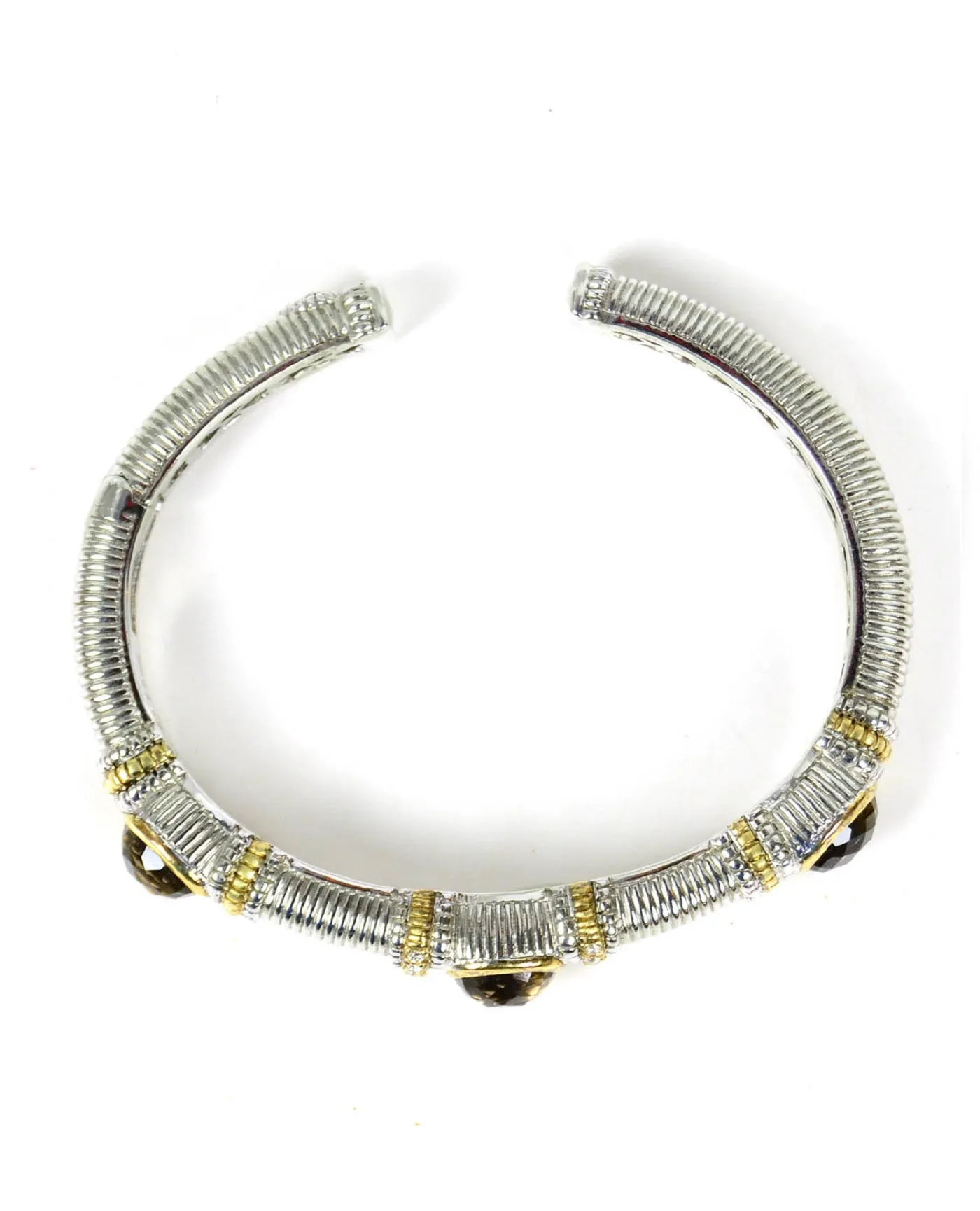 Judith Ripka Sterling & 18K Hinged Bracelet w Smokey Topaz & Diamonds