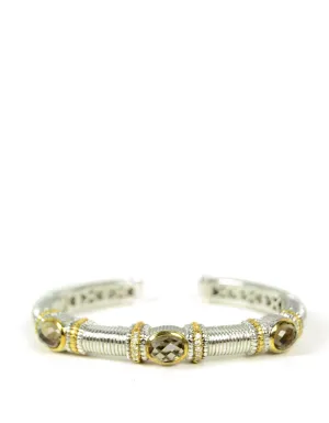 Judith Ripka Sterling & 18K Hinged Bracelet w Smokey Topaz & Diamonds