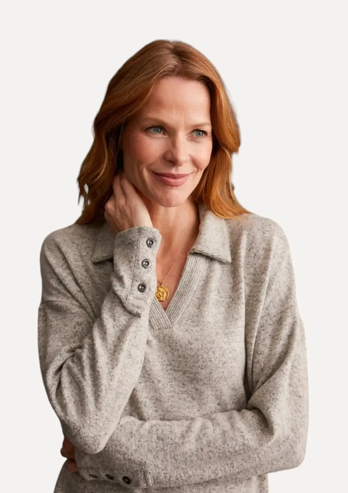 Kamari Long Sleeve Johnny Collar Top - Moonstone