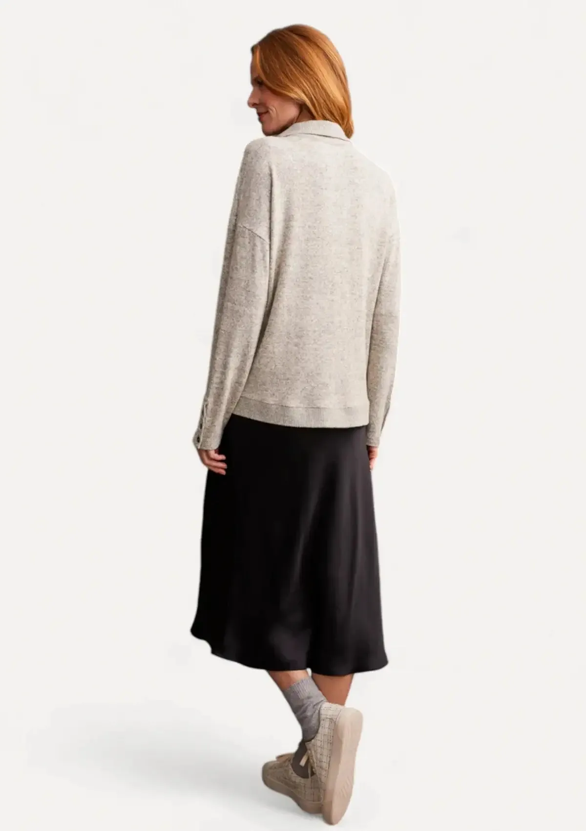 Kamari Long Sleeve Johnny Collar Top - Moonstone
