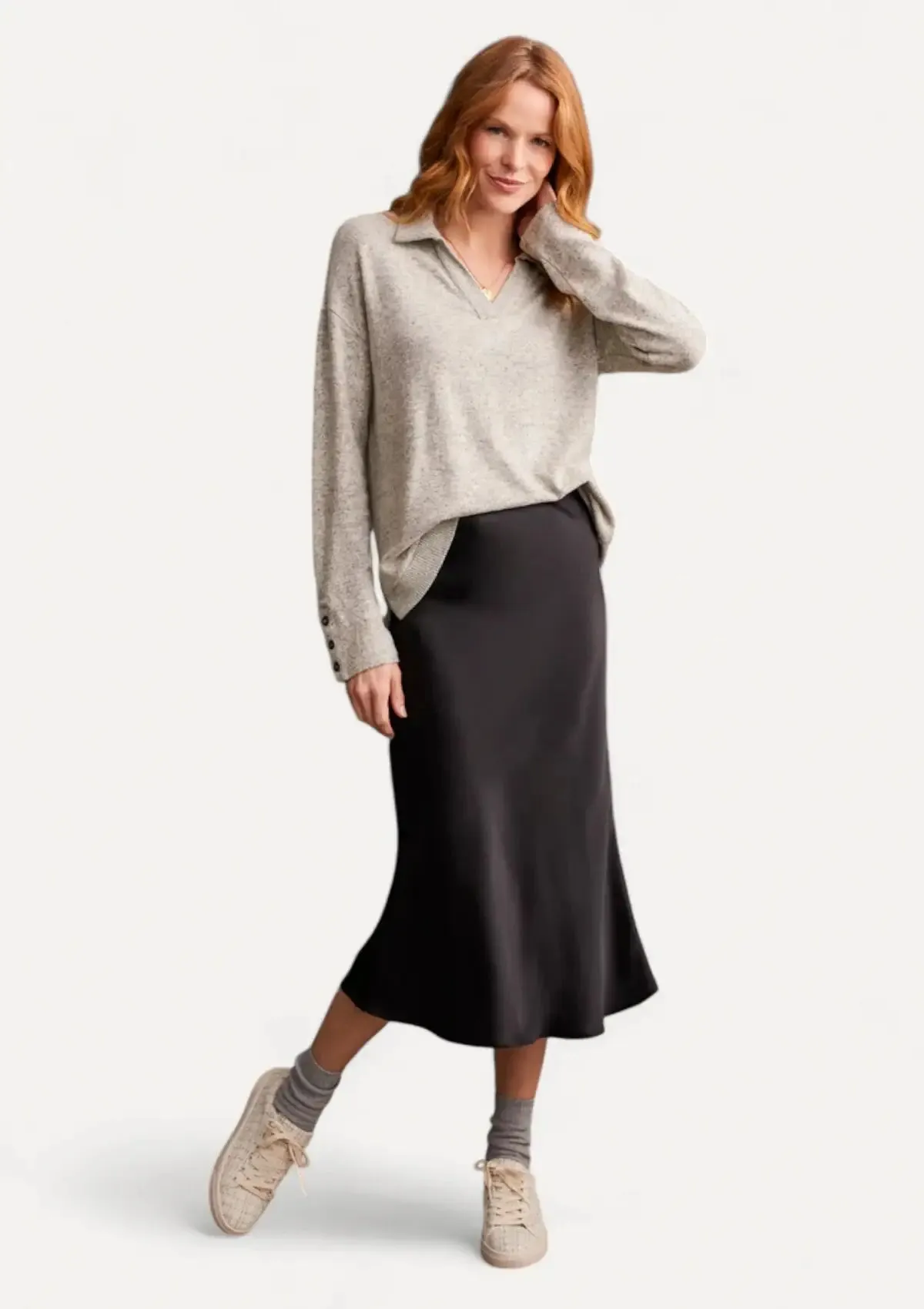 Kamari Long Sleeve Johnny Collar Top - Moonstone
