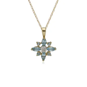 Klassischer Blau Topas & Diamant Sternförmiger Anhänger in 9ct Gelb Gold