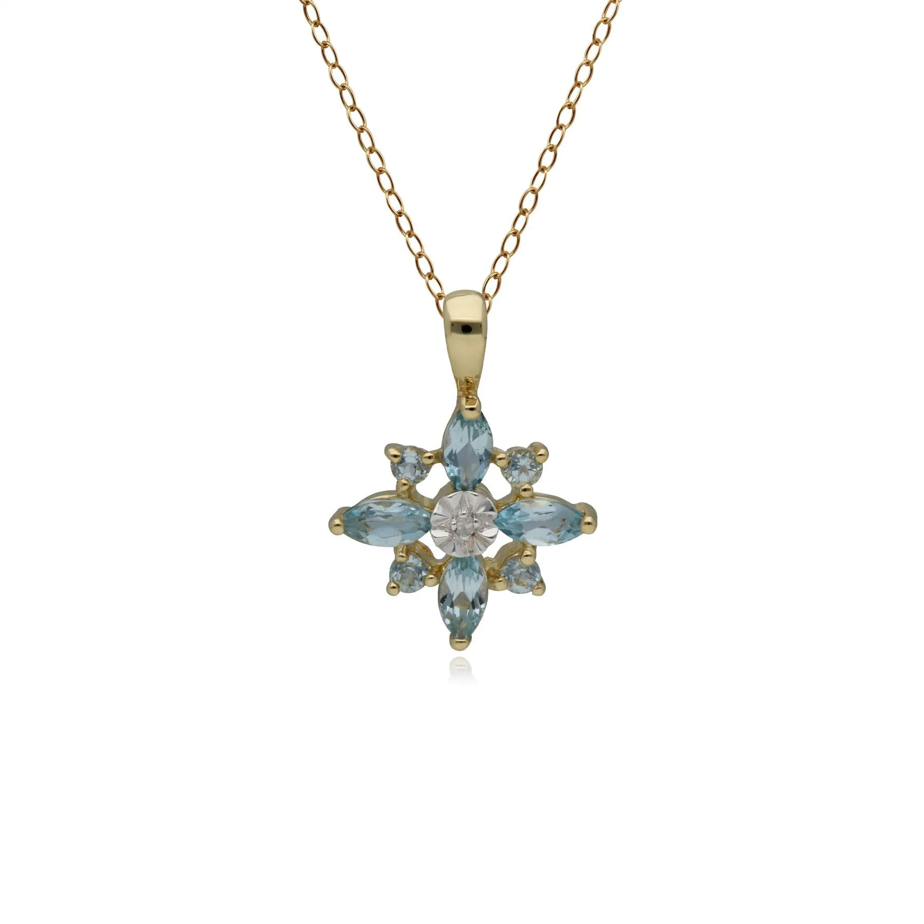 Klassischer Blau Topas & Diamant Sternförmiger Anhänger in 9ct Gelb Gold