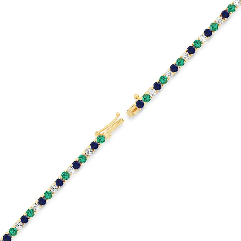 Large 4-Prong Diamond, Emerald, and Sapphire Tennis Necklace