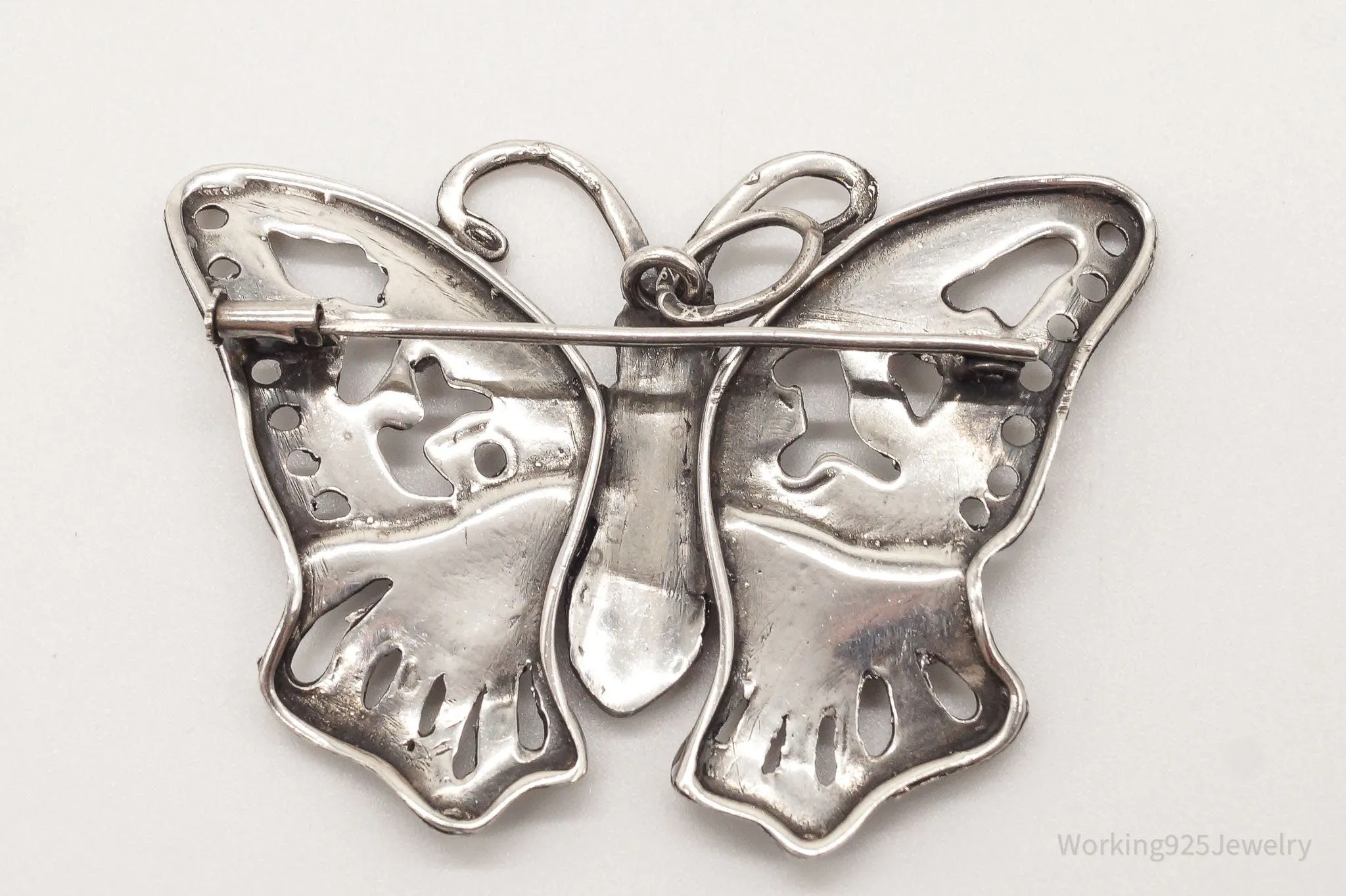 Large Antique Filigree Butterfly Silver Brooch Pin Pendant