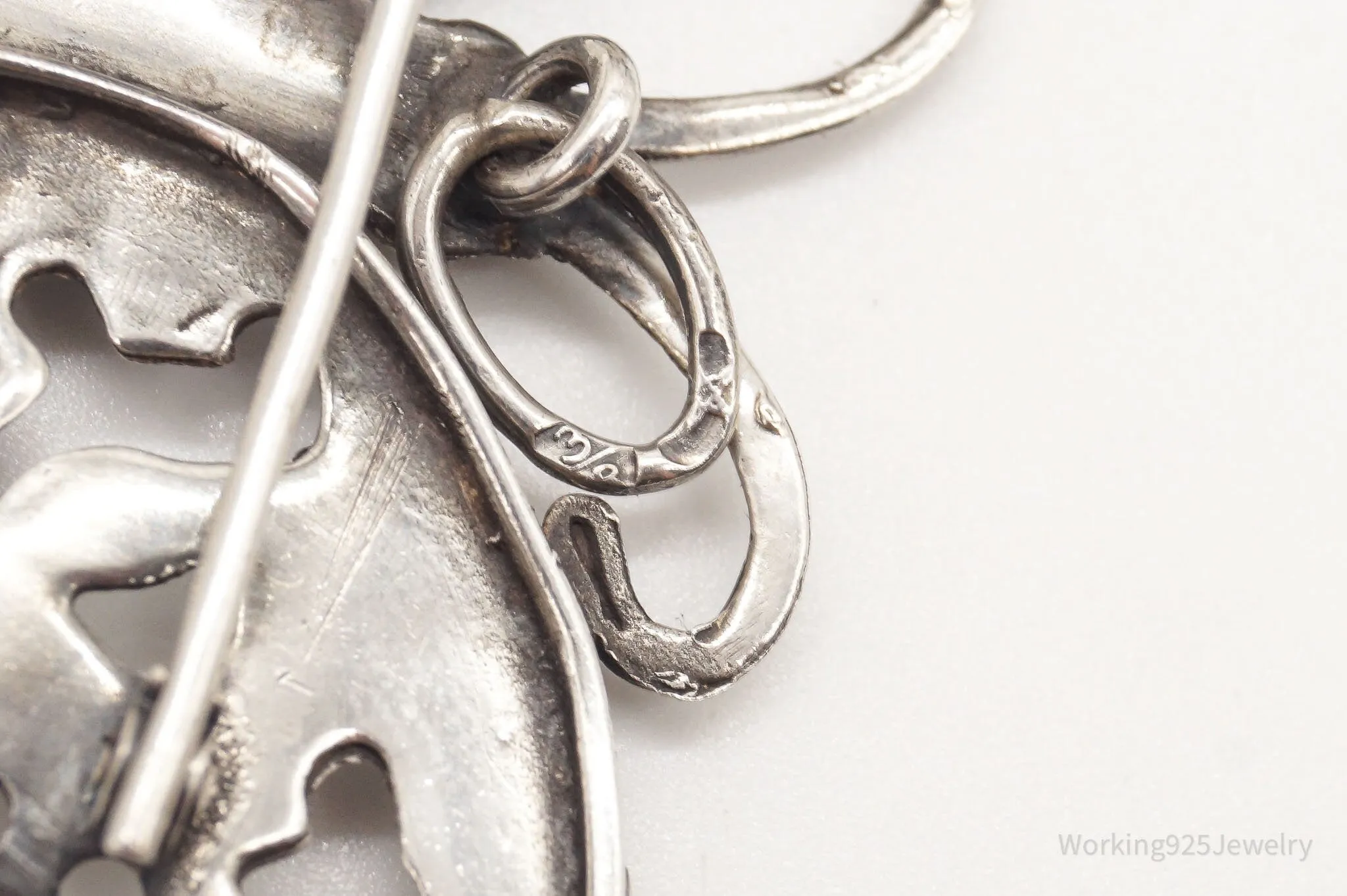 Large Antique Filigree Butterfly Silver Brooch Pin Pendant
