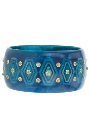 Large Peridot Blue Bakelite Bangle Bracelet