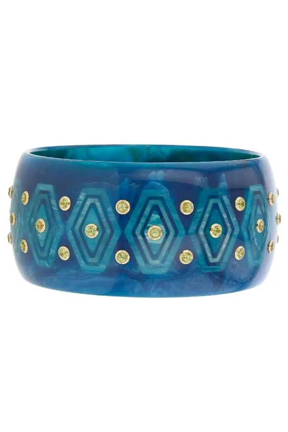 Large Peridot Blue Bakelite Bangle Bracelet