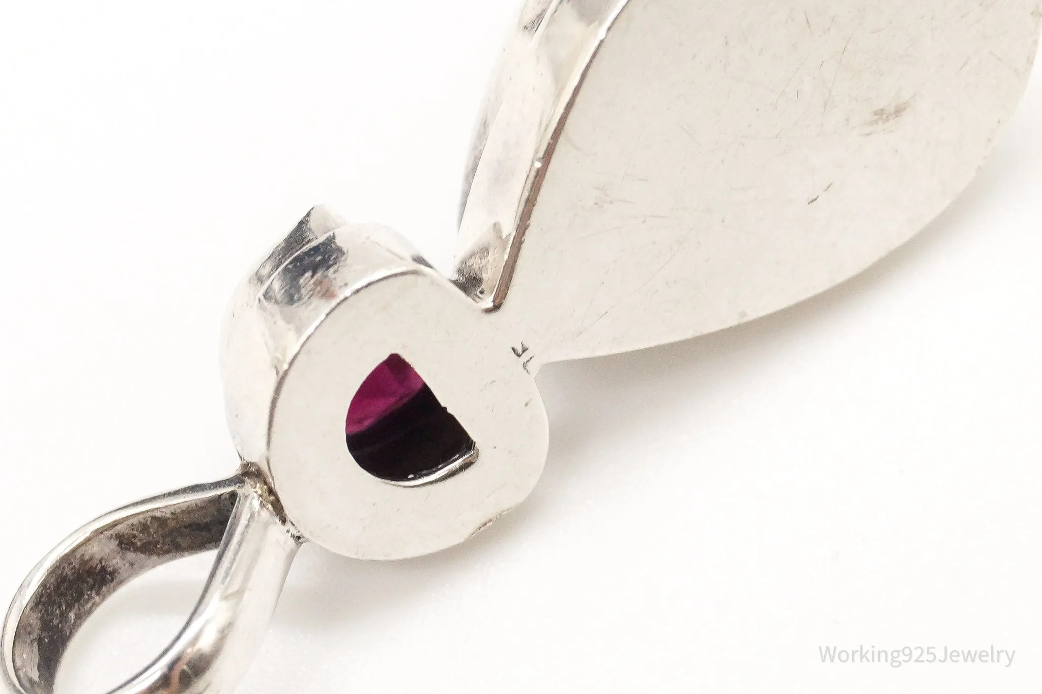 Large Vintage Black Onyx Garnet Sterling Silver Pendant