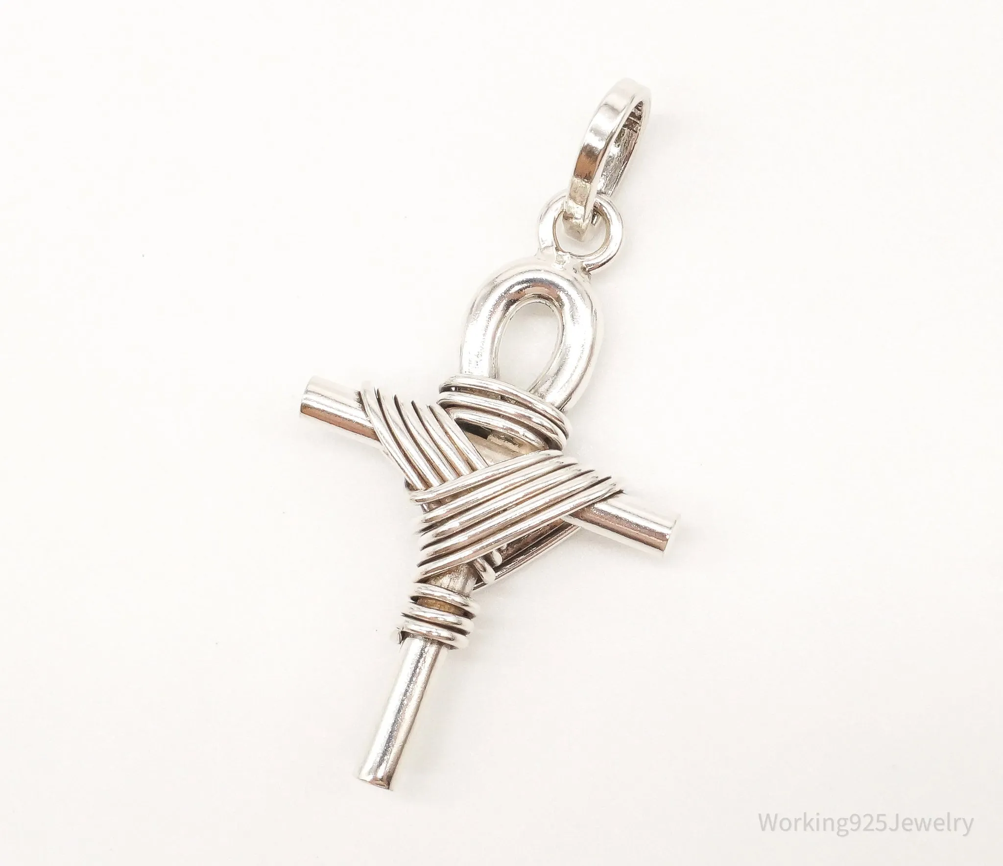 Large Vintage Mexico Wrapped Cross Sterling Silver Pendant