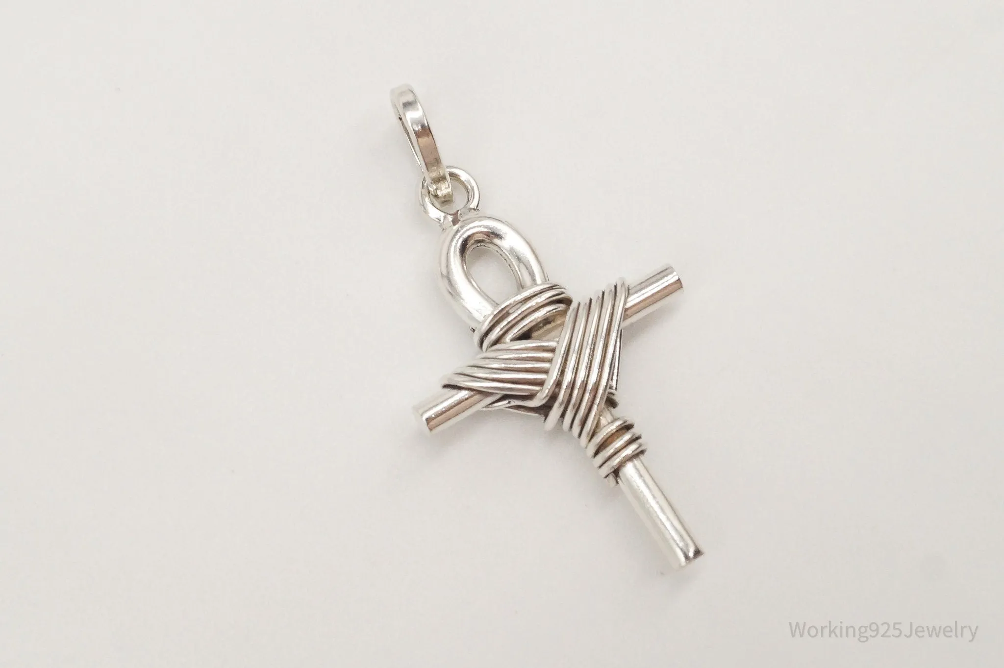 Large Vintage Mexico Wrapped Cross Sterling Silver Pendant