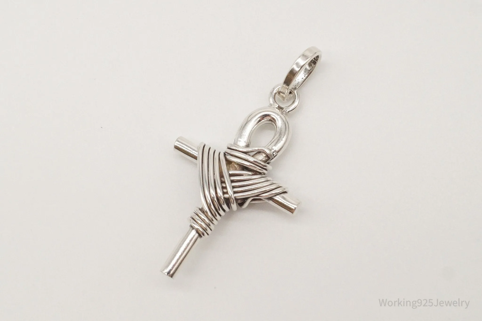 Large Vintage Mexico Wrapped Cross Sterling Silver Pendant