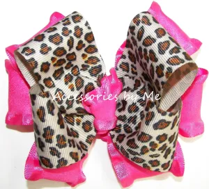 Leopard Shocking Pink Ruffle Hair Bow
