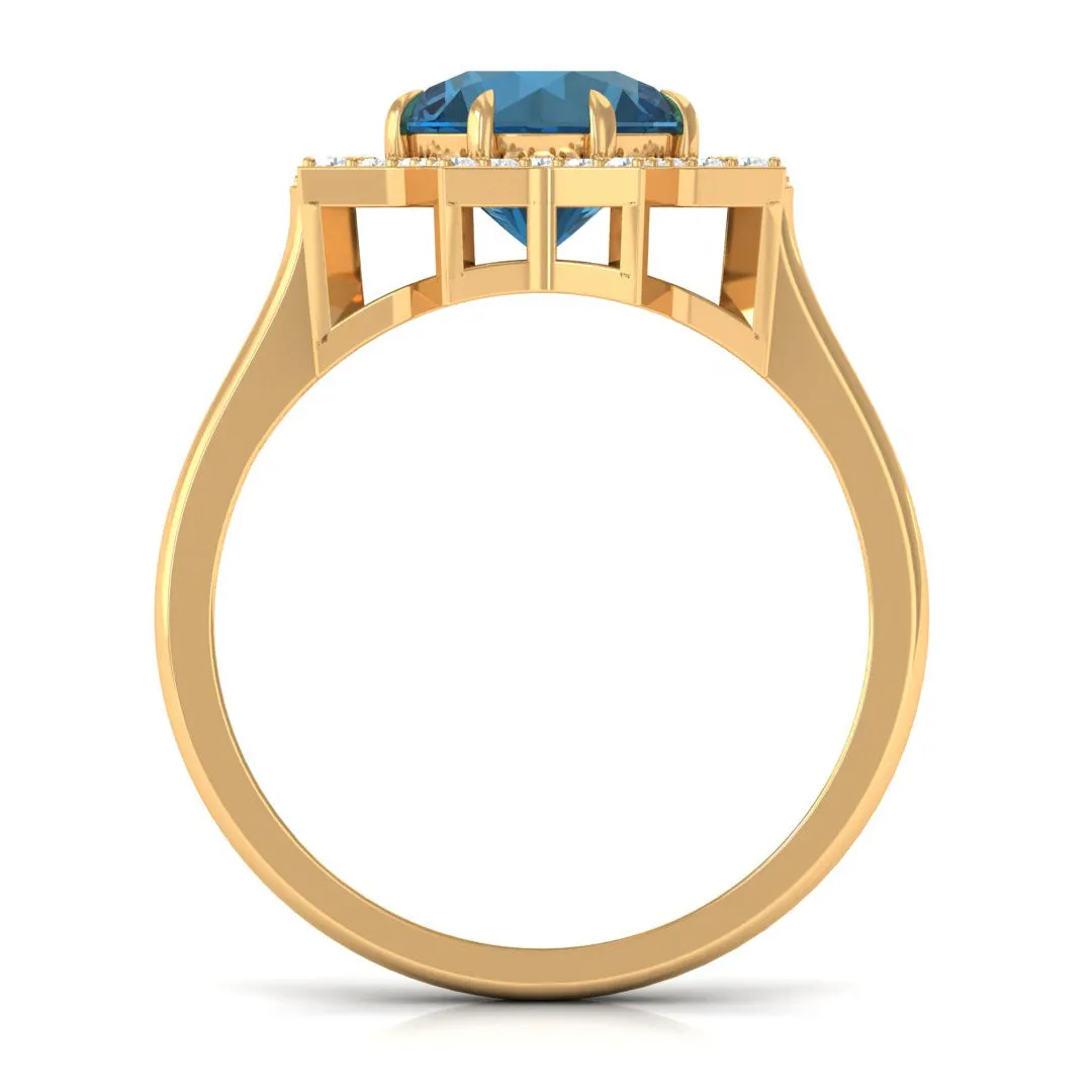 London Blue Topaz Star Shape Engagement Ring with Diamond