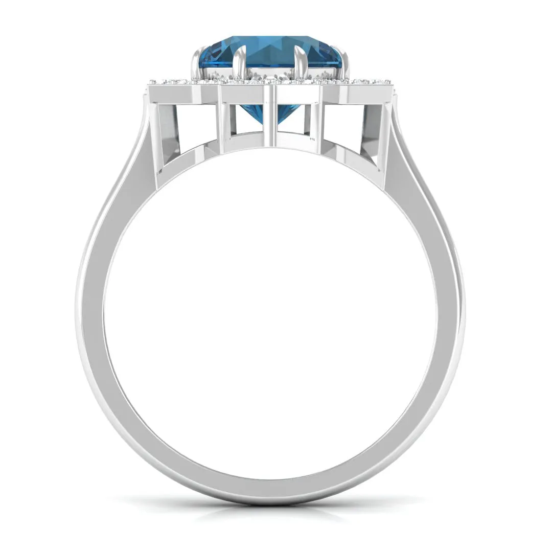 London Blue Topaz Star Shape Engagement Ring with Diamond