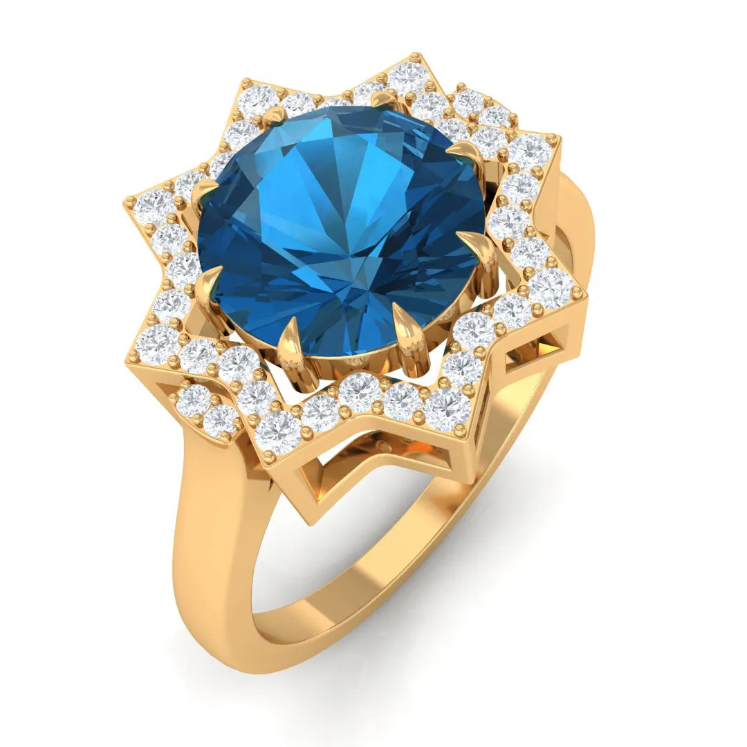London Blue Topaz Star Shape Engagement Ring with Diamond