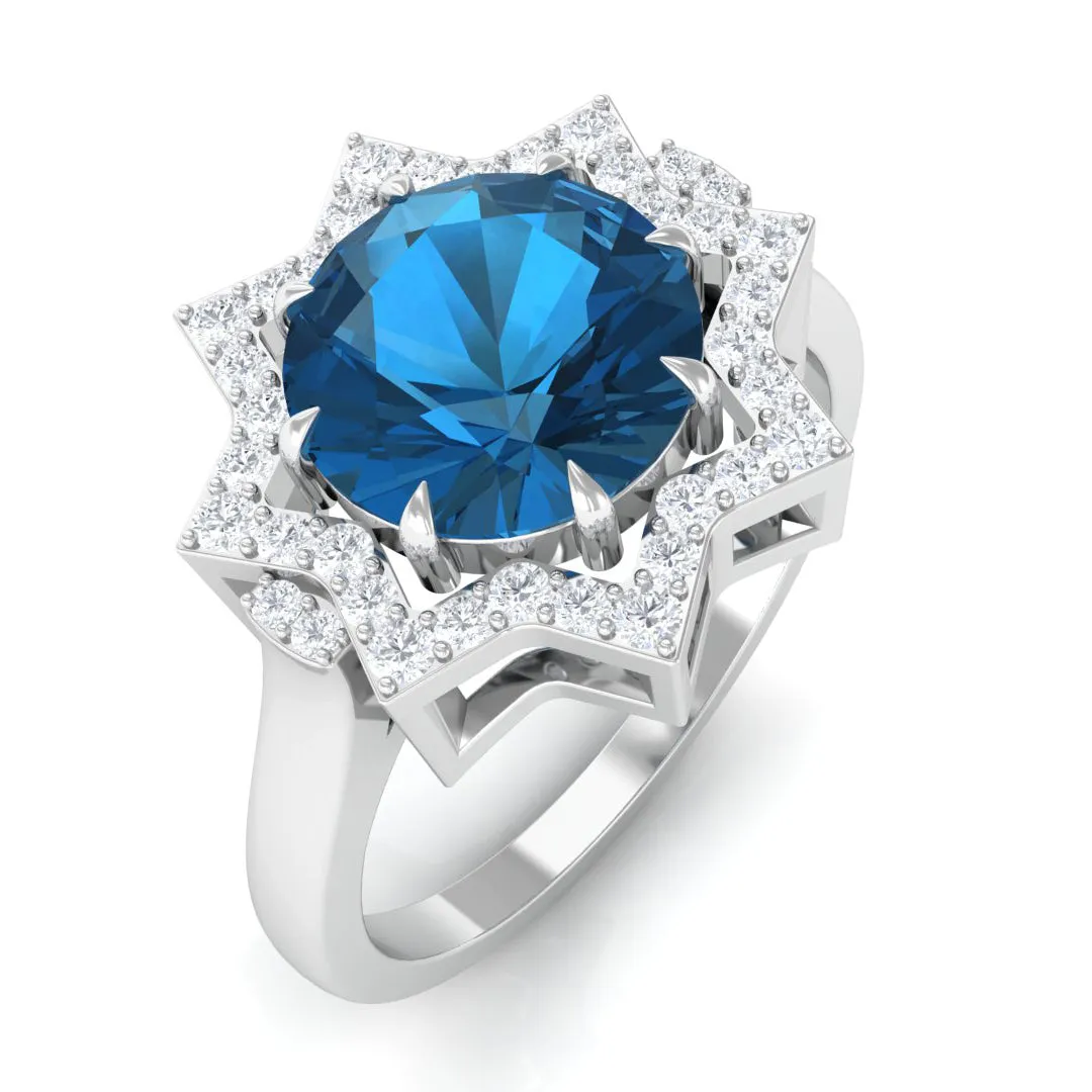 London Blue Topaz Star Shape Engagement Ring with Diamond