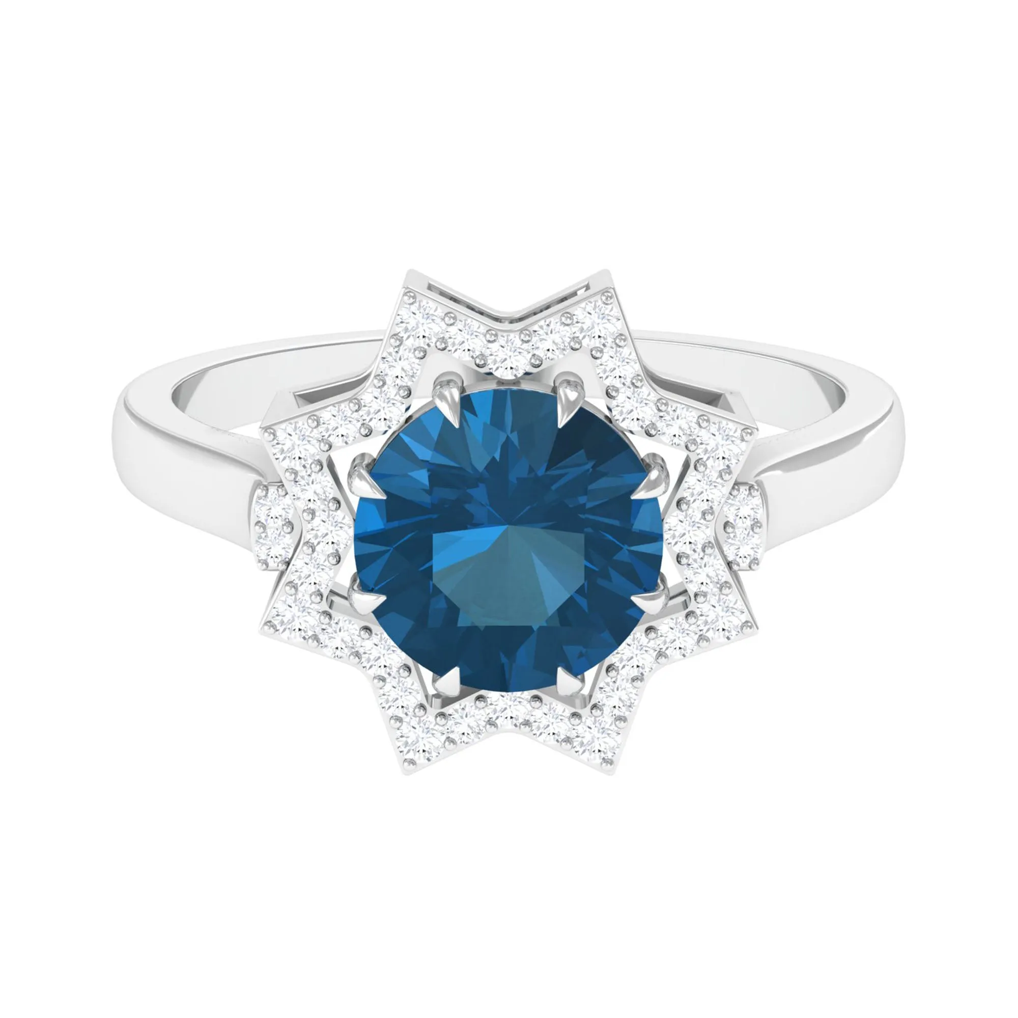 London Blue Topaz Star Shape Engagement Ring with Diamond