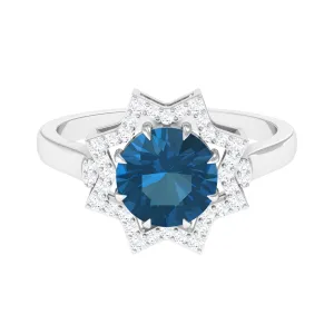 London Blue Topaz Star Shape Engagement Ring with Diamond