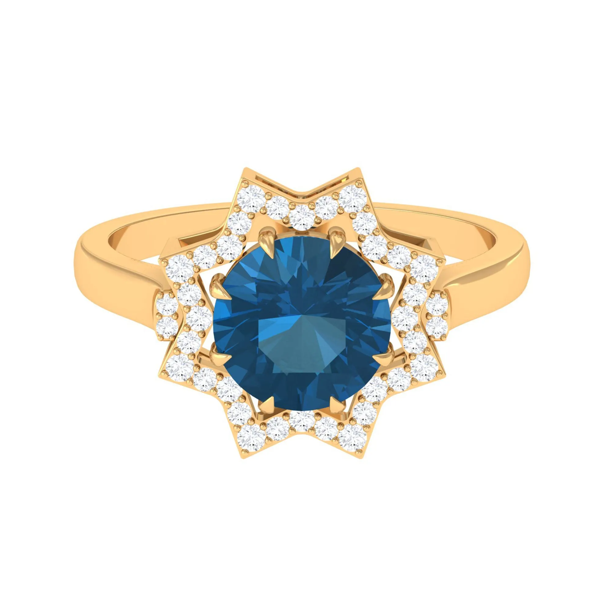 London Blue Topaz Star Shape Engagement Ring with Diamond