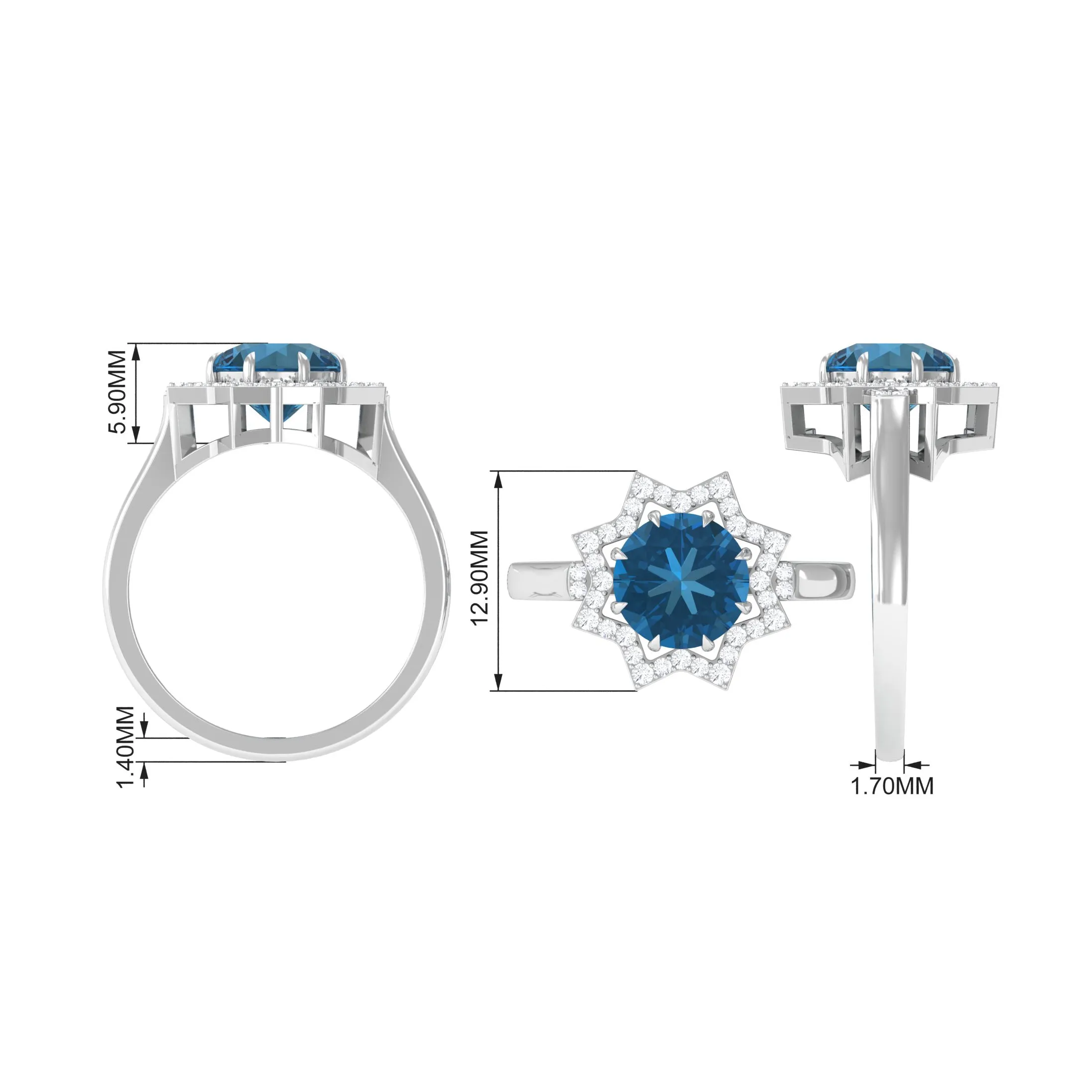 London Blue Topaz Star Shape Engagement Ring with Diamond